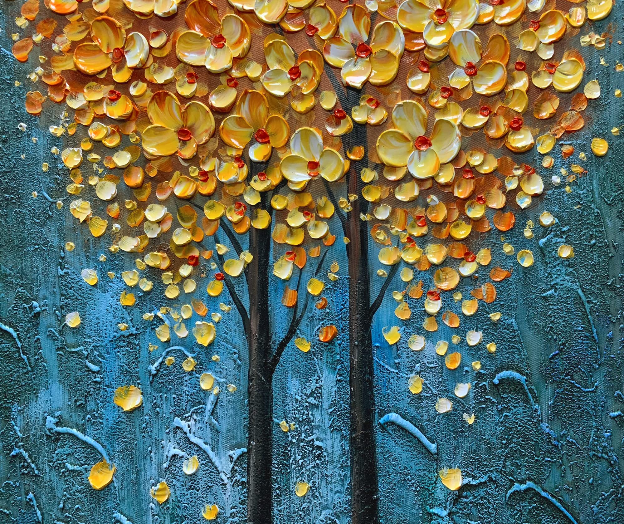 Yotree 24x48 Inch Yellow Flowers Oil Painting - Hand-Painted 3D Abstract Art on Canvas with Wood Frame, Wall Decor for Living Room, Bedroom & Office