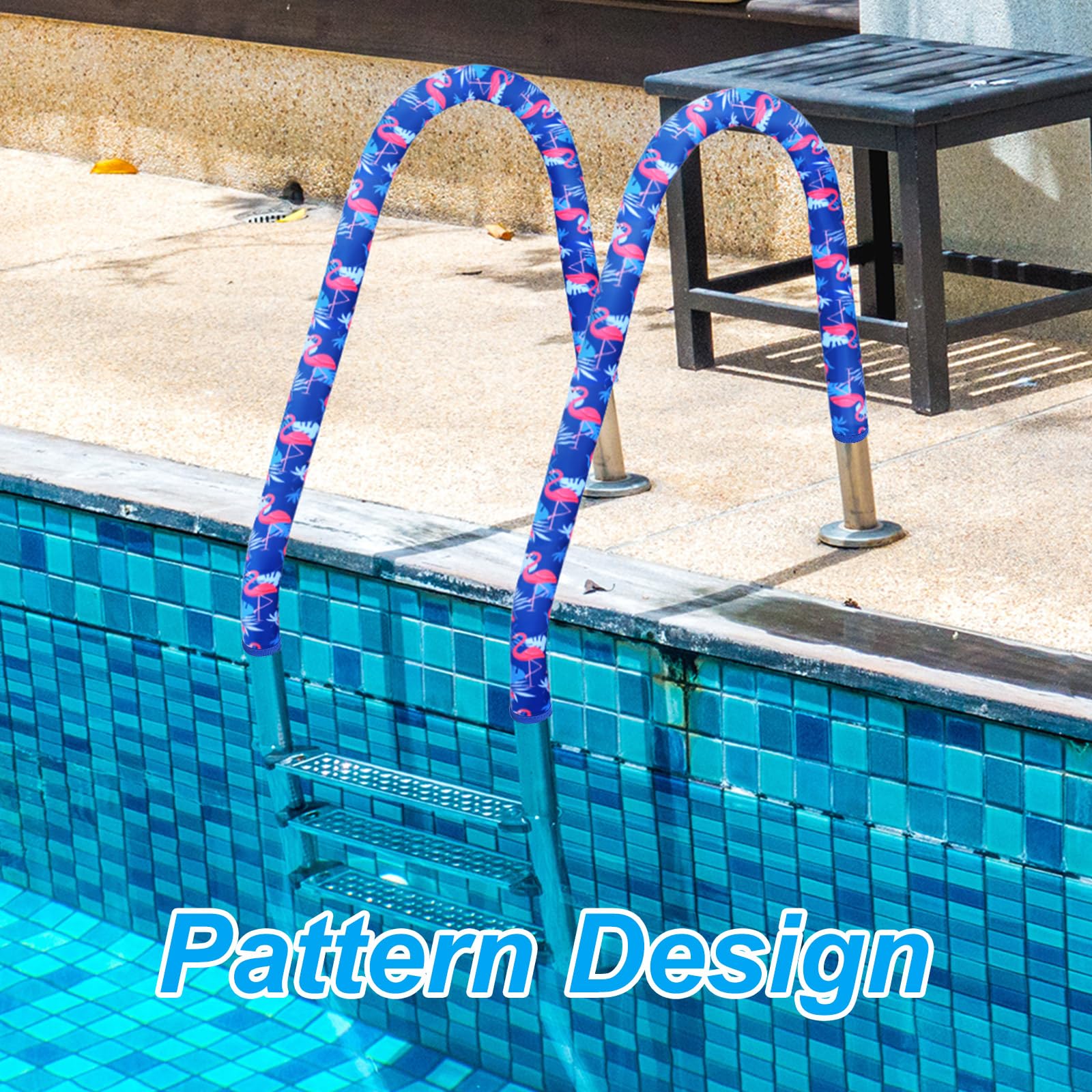 Junkin 2-Pack Slip-Resistant Pool Handrail Covers - Flamingo Zip Style (4 ft) for Safe Swimming Pool Handrails | Perfect for Outdoor Pools, Water Parks & Home Safety