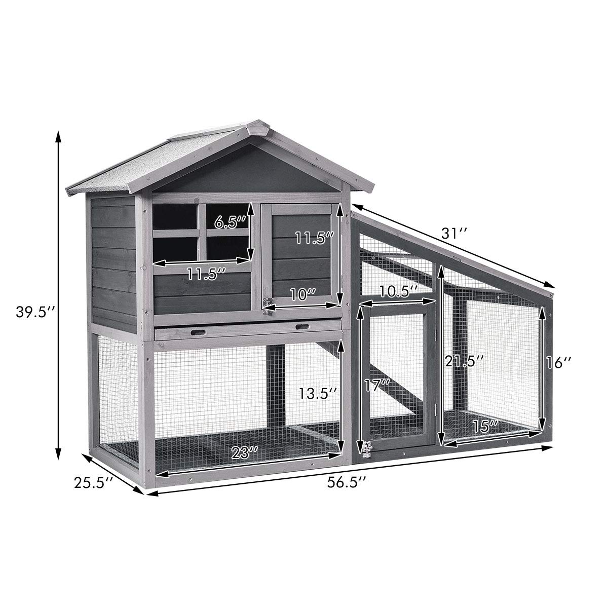 Tangkula Rabbit Hutch Indoor Outdoor - Wooden Chicken Coop Bunny Cage with Run, Ventilation Door & Removable Tray - Perfect for Backyard, Garden, or Patio Use - Great for Rabbits, Chickens & Small Pets (Gray)