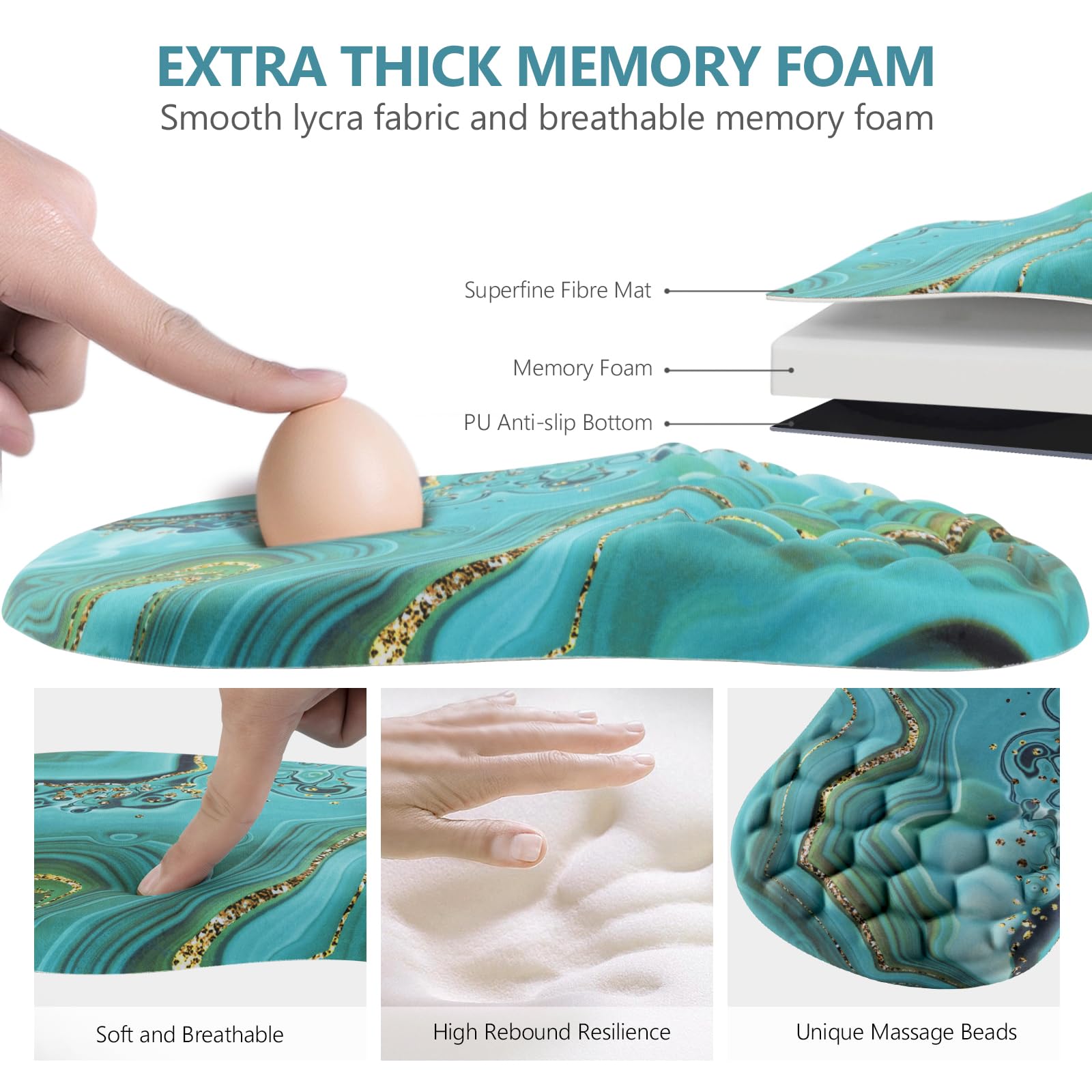 Ergonomic Mouse Pad with Wrist Support - Comfortable Computer Mouse Pad for Laptop & PC - Pain Relief Wrist Rest with Non-Slip PU Base (Green) - Perfect for Office, Gaming & Long Computer Work Sessions