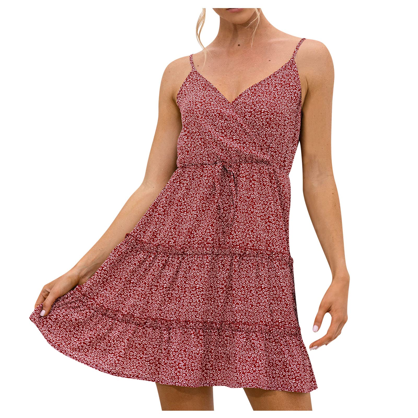Women's Mini Swing Skater Dress - Summer Ruffled V-Neck Suspender Dress for Casual Outings, Parties & Date Nights | Flowy A-Line Maxi/Midi Dress for Women