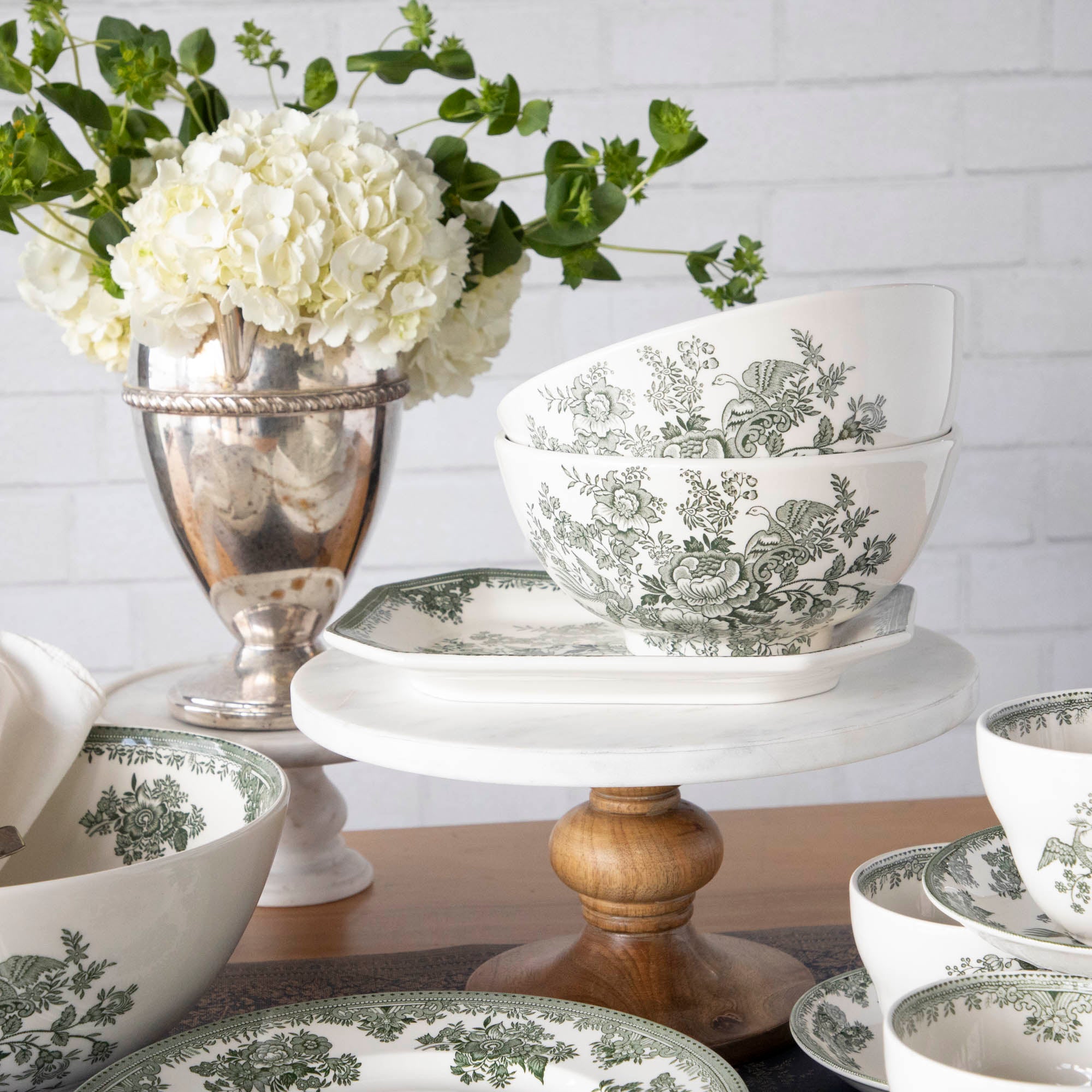 Burleigh Dark Green Asiatic Pheasants Dinnerware Set - Elegant Fine China Plates, Bowls & Cups - Perfect for Formal Dining, Tea Parties & Home Decor