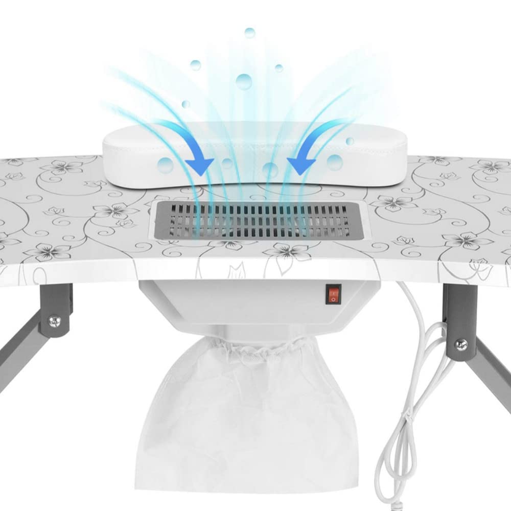 Foldable Portable Nail Art Station with Locking Wheels, Adjustable Lamp & Wrist Rest - Professional Manicure Table for Home Salon & Mobile Nail Technicians - Perfect for Nail Art, Gel Extensions & Pedicures