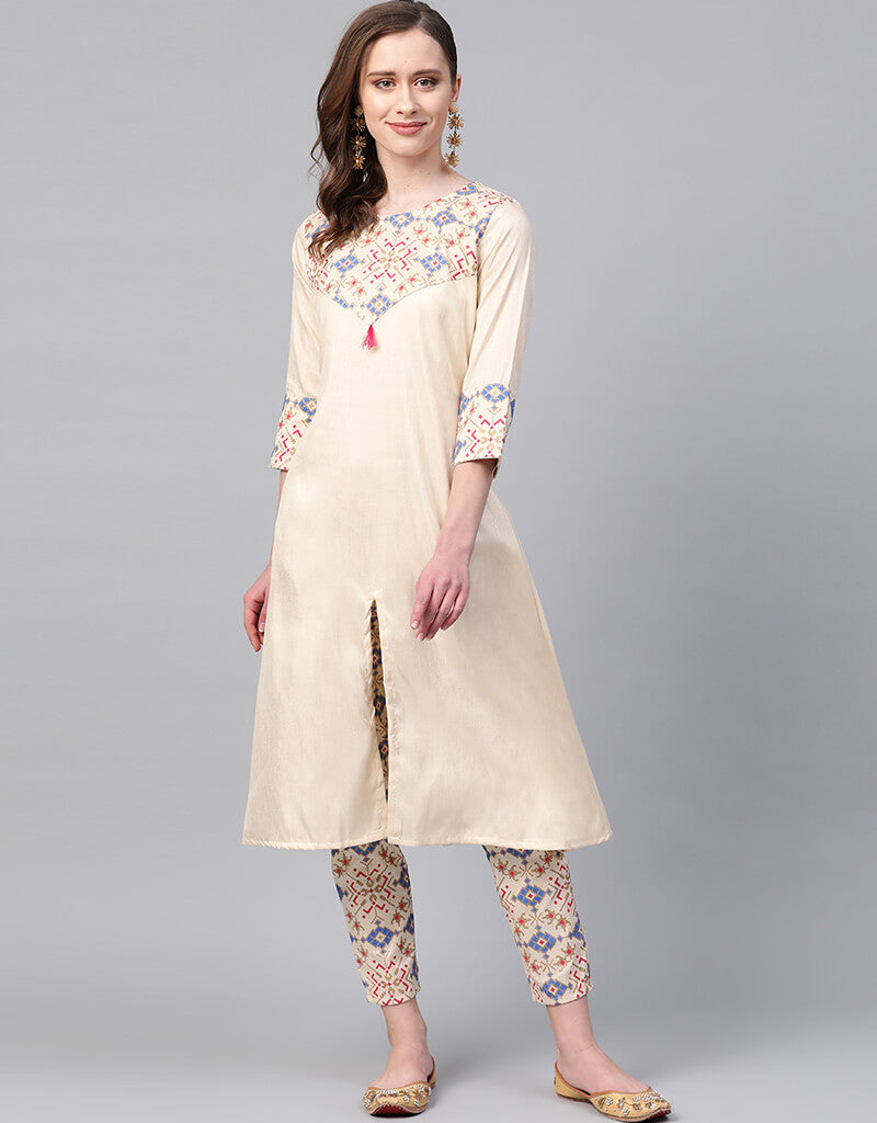 Beige Poly Silk Straight Leg Pants for Women - Elegant Office Wear & Casual Outfits