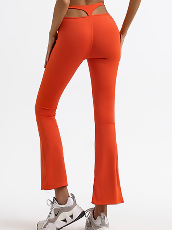 ZASUWA Women's High Waisted Flare Pants - Solid Color Hollow Out Design for Casual Wear, Party & Date Night Outfits
