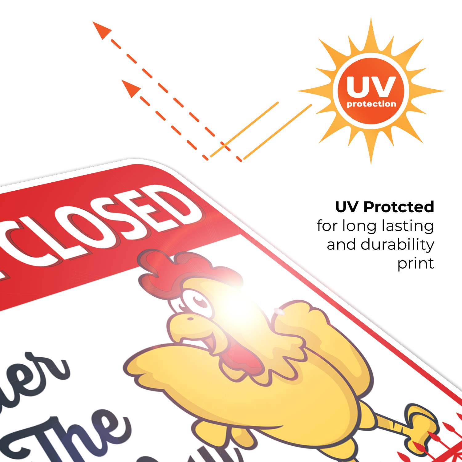 Keep Gate Closed No Matter What The Chickens Say - 18x24 Inch Rust-Free Aluminum Chicken Coop Sign - Fade Resistant & Easy Mounting for Indoor/Outdoor Use - Perfect for Farmhouse Decor & Poultry Enthusiasts - Made in USA