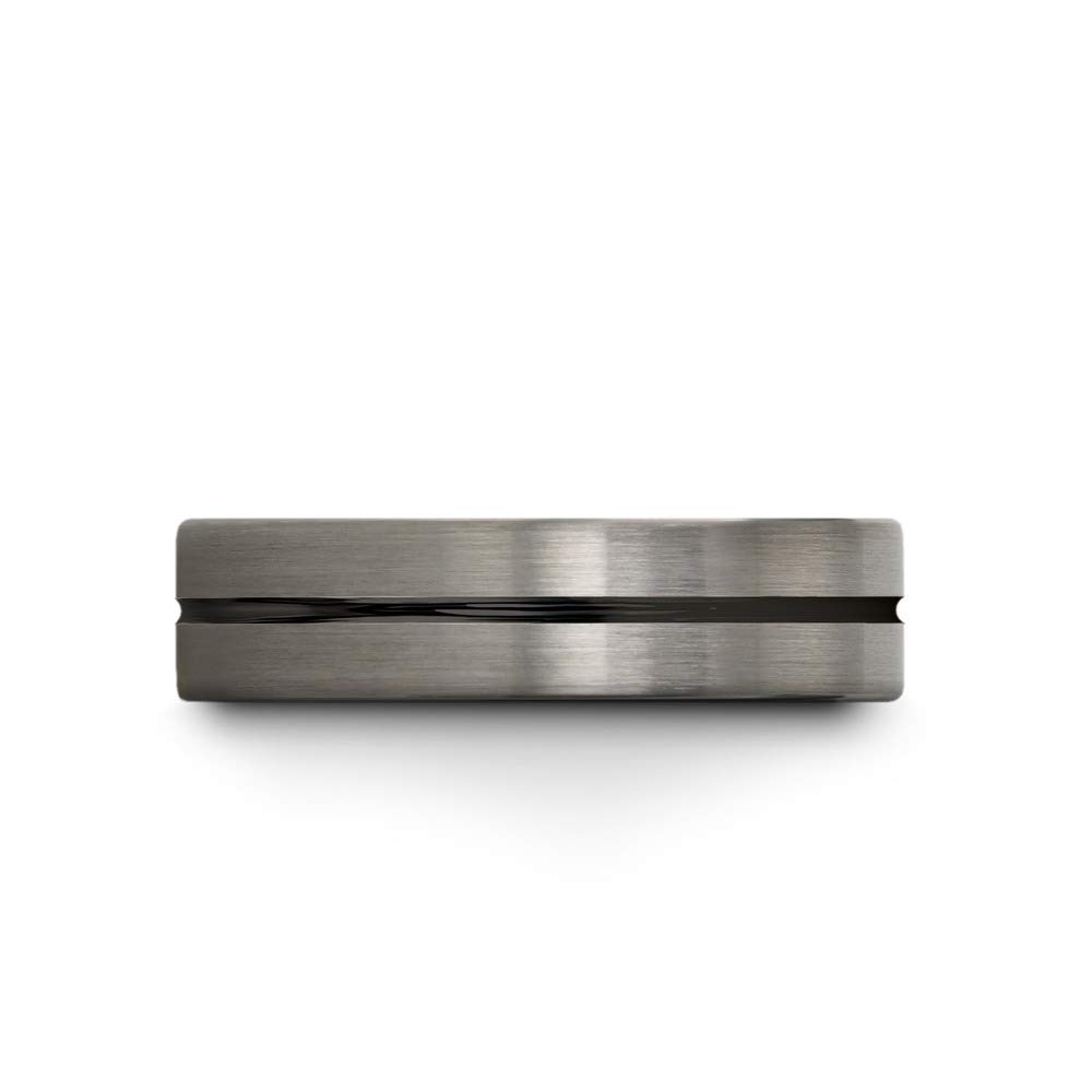 Tungsten Carbide Wedding Band Ring for Men & Women - 6mm Blue & Black Center Line, Flat Cut, Brushed & Polished Finish - Custom Engraved Anniversary & Engagement Ring - Perfect for Weddings, Proposals & Special Occasions