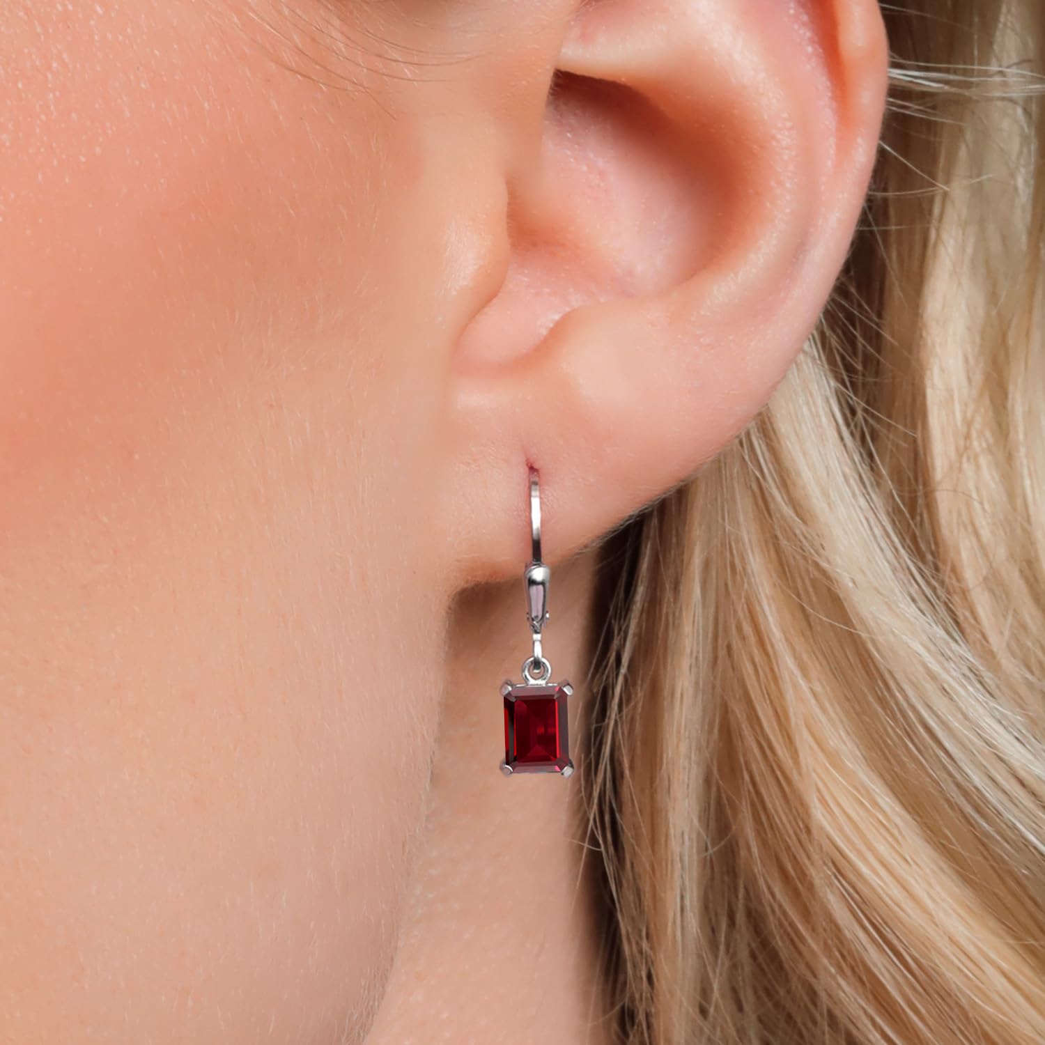 925 Sterling Silver Emerald Cut 7x5mm Birthstone Drop Dangle Earrings for Women | Gem Stone King Leverback Earrings | Perfect for Birthdays, Anniversaries & Special Occasions