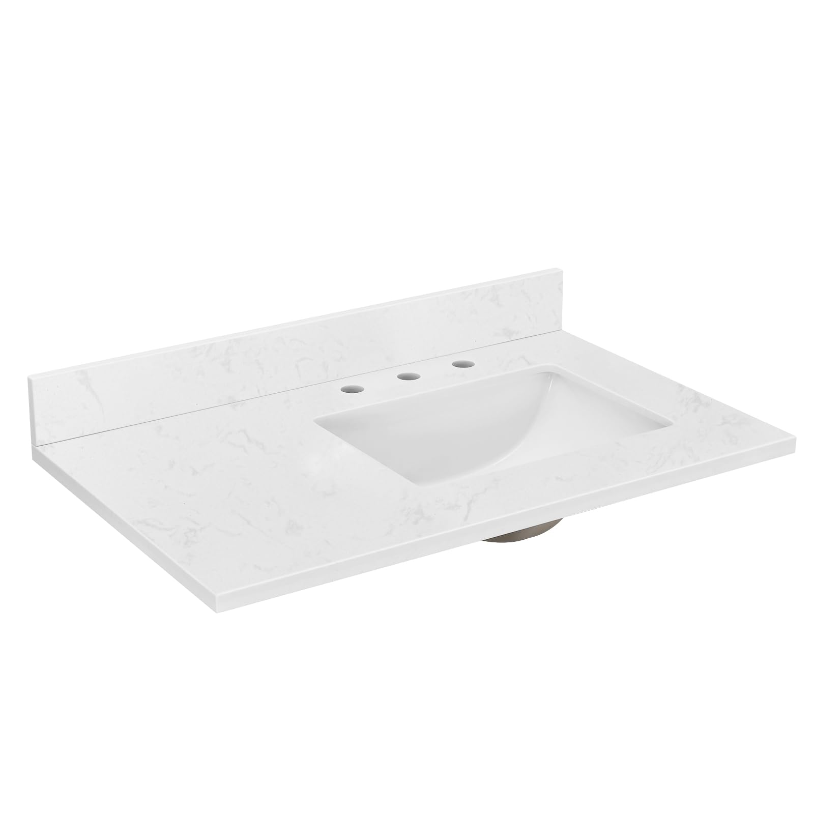 36 Inch Vanity Sink Top - Engineered Stone Composite Bathroom Vanity Top with Rectangular Right Offset Sink in Ariston White | Includes 8