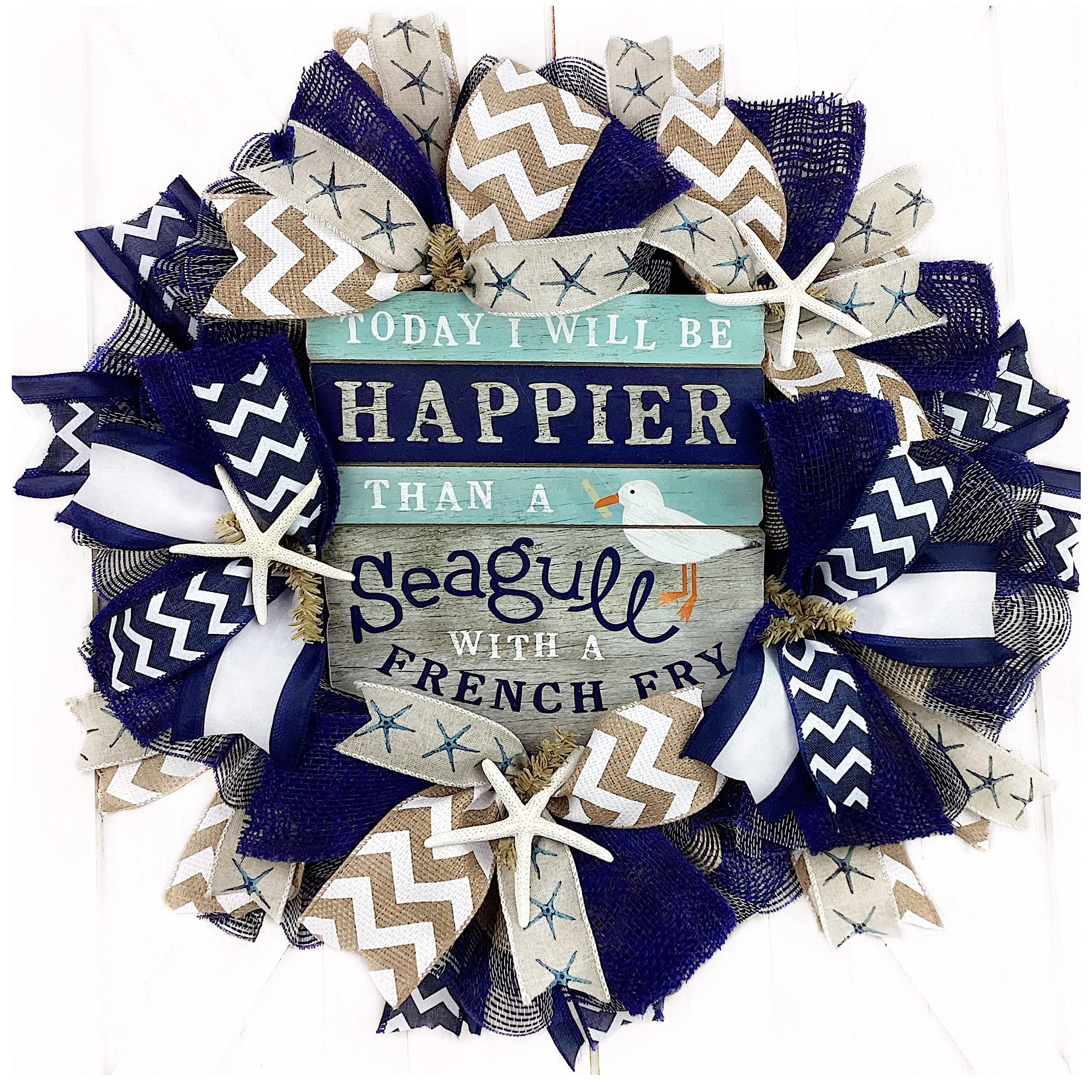 Handmade 'Happier Than a Seagull With a French Fry' Nautical Beach Wreath - Coastal Home Decor by Paradise Wreath Boutique | Perfect for Seaside Cottages, Beach Houses & Coastal Living Rooms