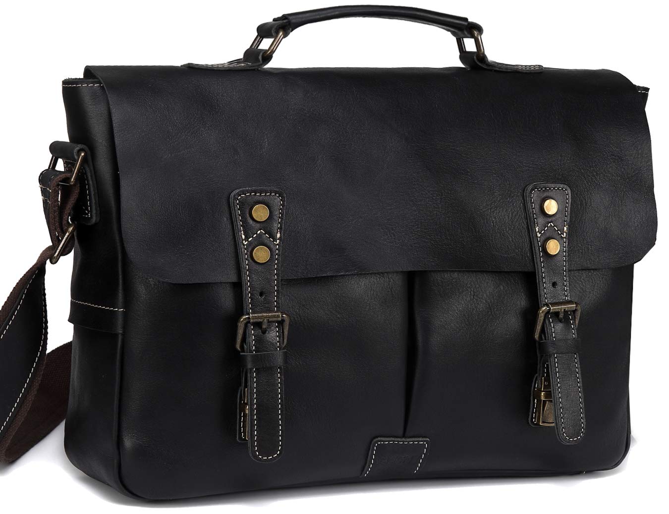 VASCHY Handmade Full Cowhide Leather Messenger Bag for Men - Vintage 15.6 Inch Laptop Briefcase, Business Travel Shoulder Satchel (Black) | Perfect for Office, Commuting & Business Trips
