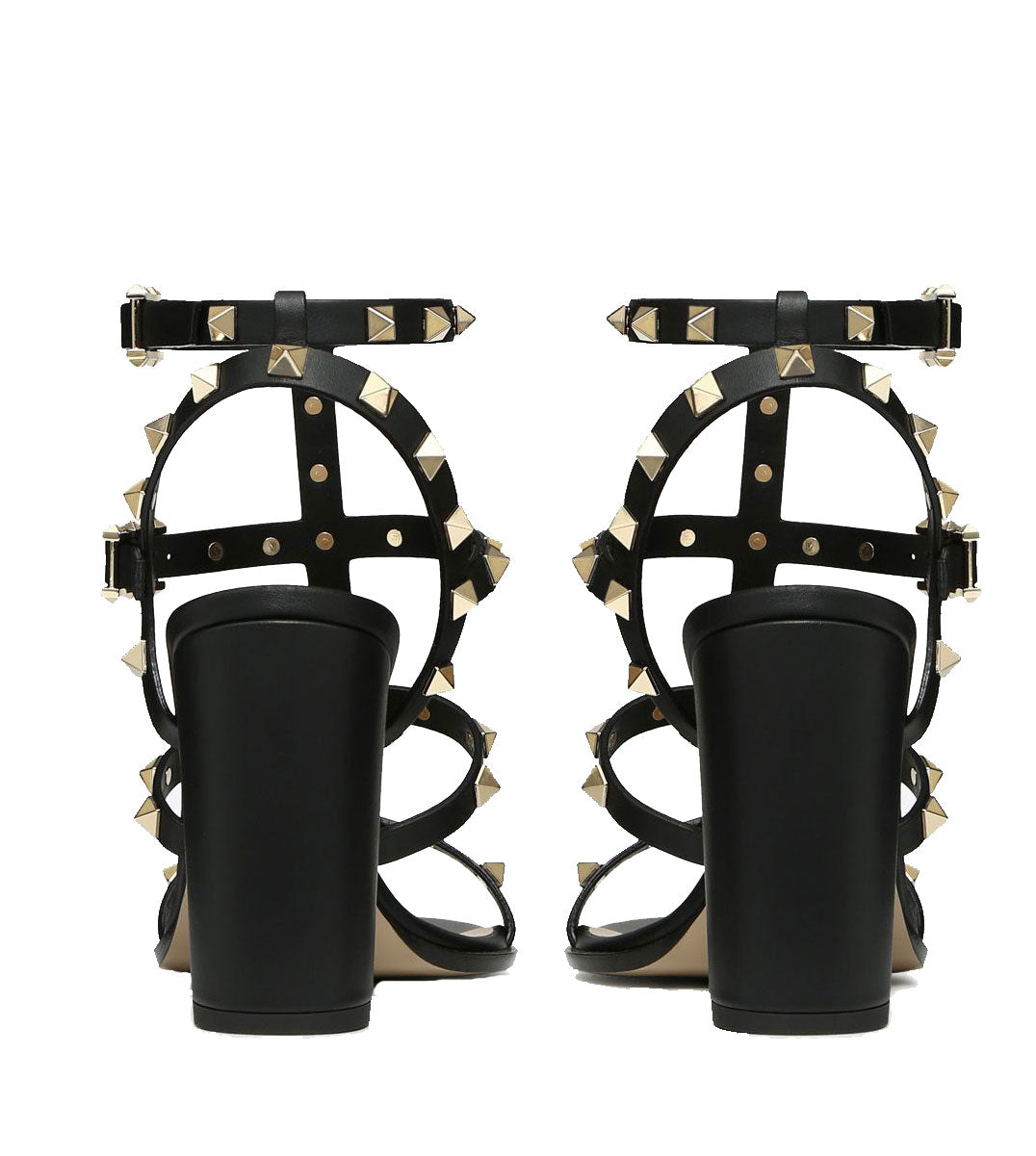 Valentino Rockstud Gladiator Block Heels 90mm - Black Nappa Leather Sandals for Women | Perfect for Evening Parties, Weddings & Date Nights
