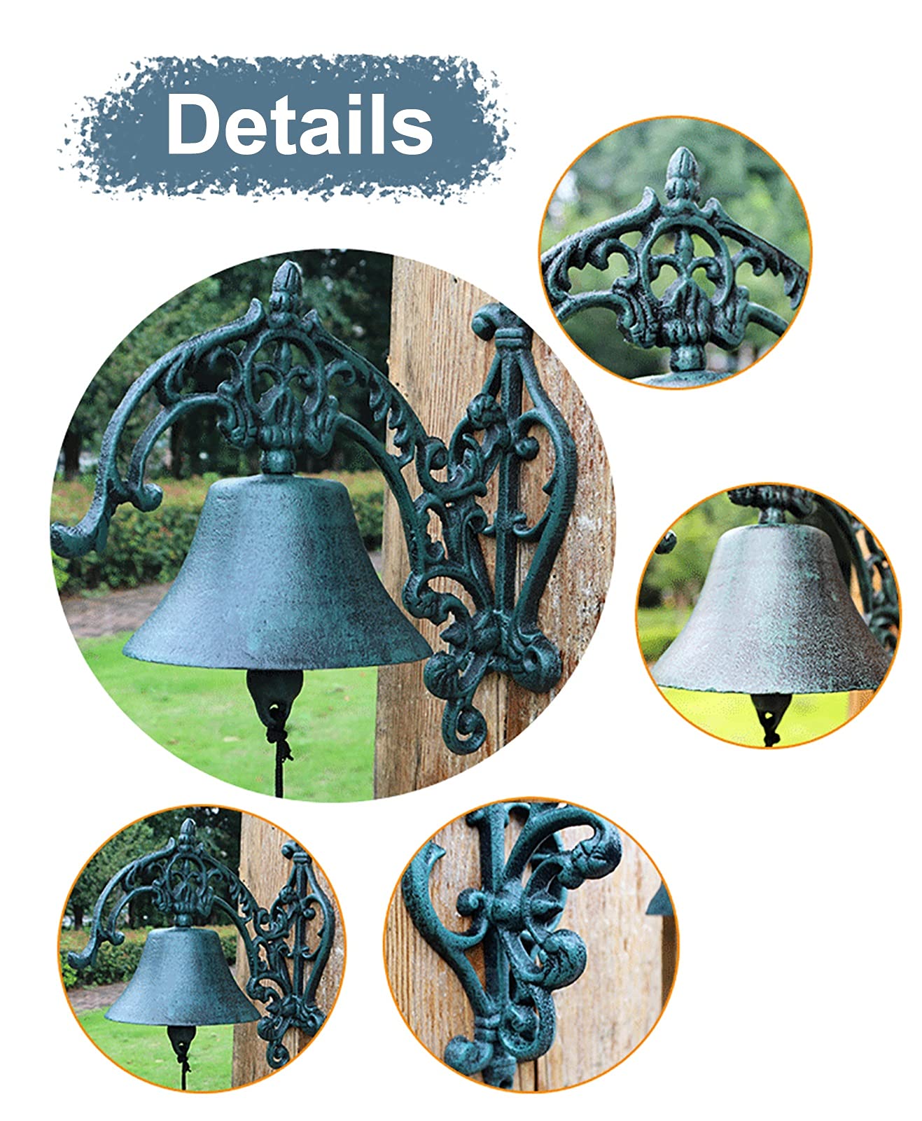 **Heavy Duty Cast Iron Wall Mounted Dinner Bell - Classic Garden, Patio, Villa & Cafe Decor - Indoor/Outdoor Use with 3 Screws - Perfect for Farmhouse, Restaurants & Outdoor Gatherings**