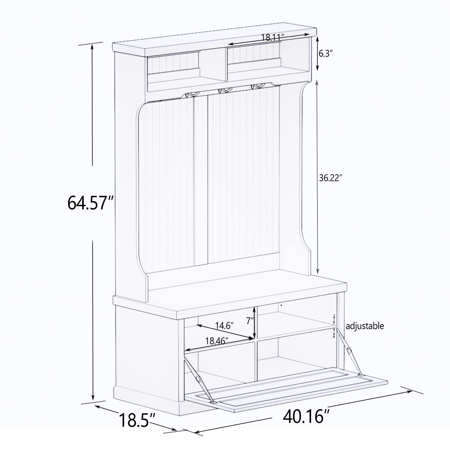 White Hall Tree Bench with 4 Double Hooks & Storage - Entryway Shoe Bench, Coat Rack Organizer for Living Room, Foyer & Mudroom - Perfect for Storing Shoes, Hats & Winter Gear