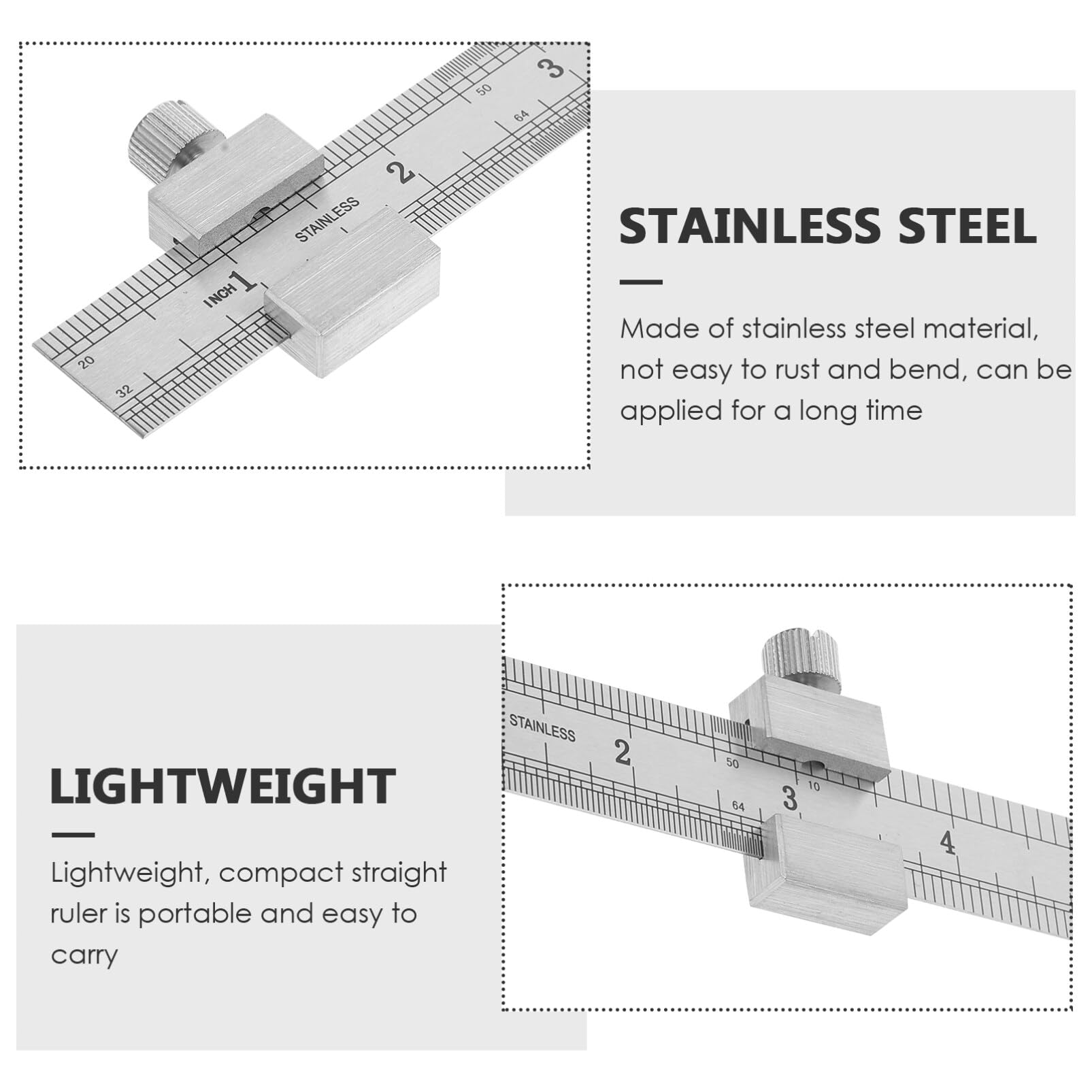 Premium Stainless Steel Ruler Set - 6-Piece Pocket Measuring Tools for Carpenters & DIY (Straight Ruler, Angle Ruler, Flexible Clip Ruler) - Silver Precision Drawing & Marking Tools for Woodworking, Engineering & School Projects
