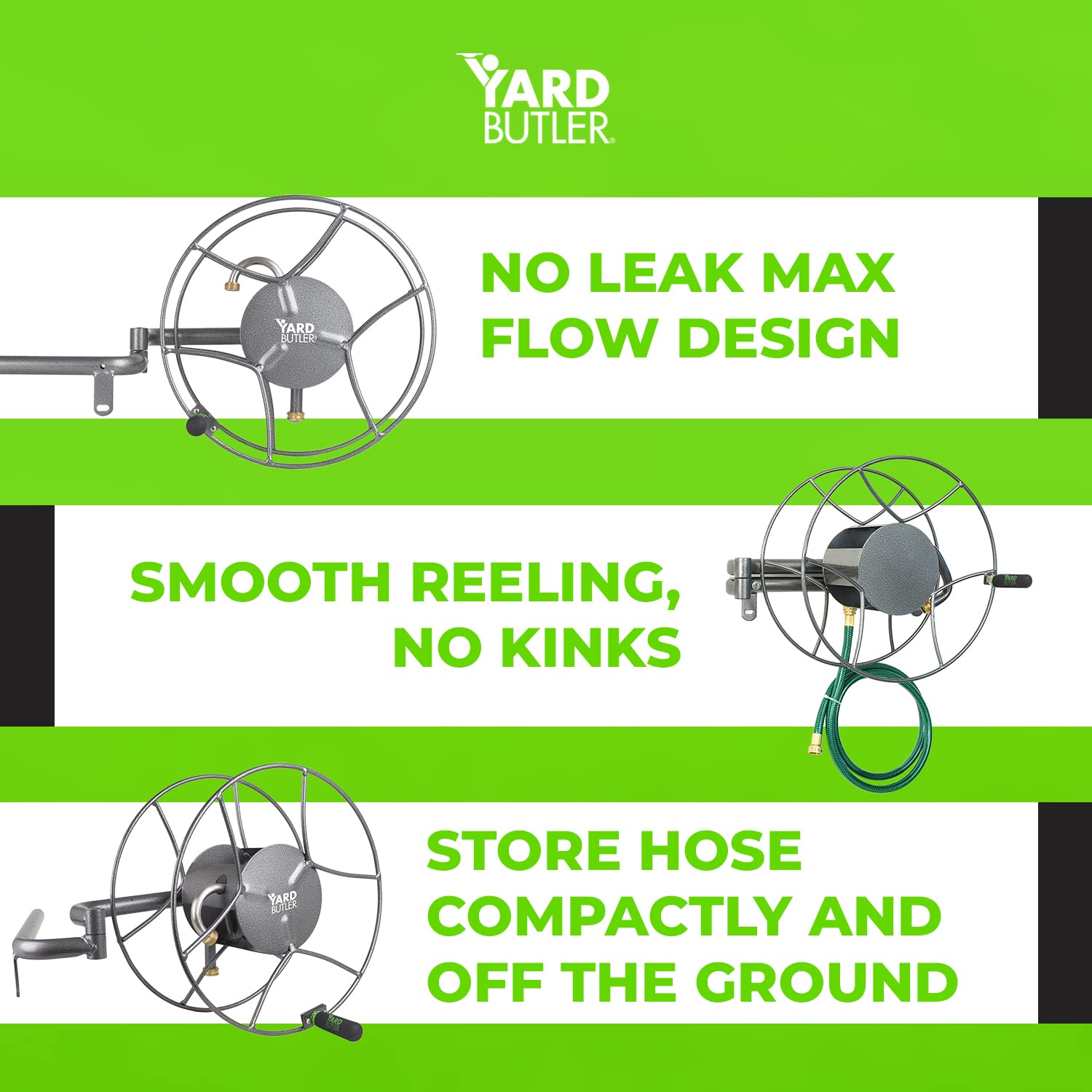Yard Butler Swivel Hose Reel Wall Mount - 180 Degree Pivot Hose Hanger - Heavy Duty Steel Garden Hose Holder for Outdoor Watering - Perfect for Yard, Garden, and Garage Storage - ISRWM-180