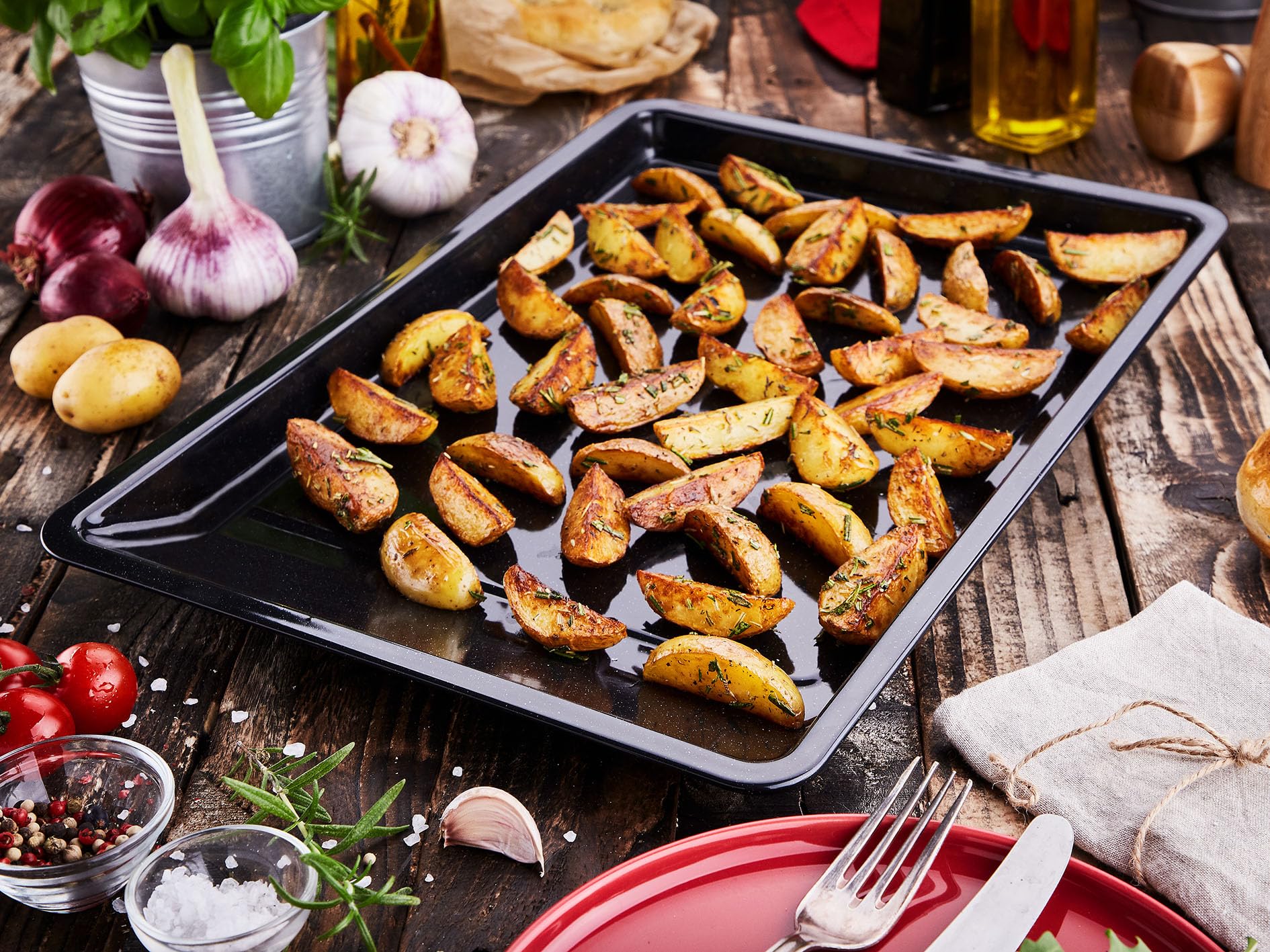 CHG Classic Non-Stick Baking Tray - Premium Carbon Steel Cookie Sheet for Oven, Roasting & Baking - Perfect for Cookies, Pizza, Roast Chicken & More (Anthracite)