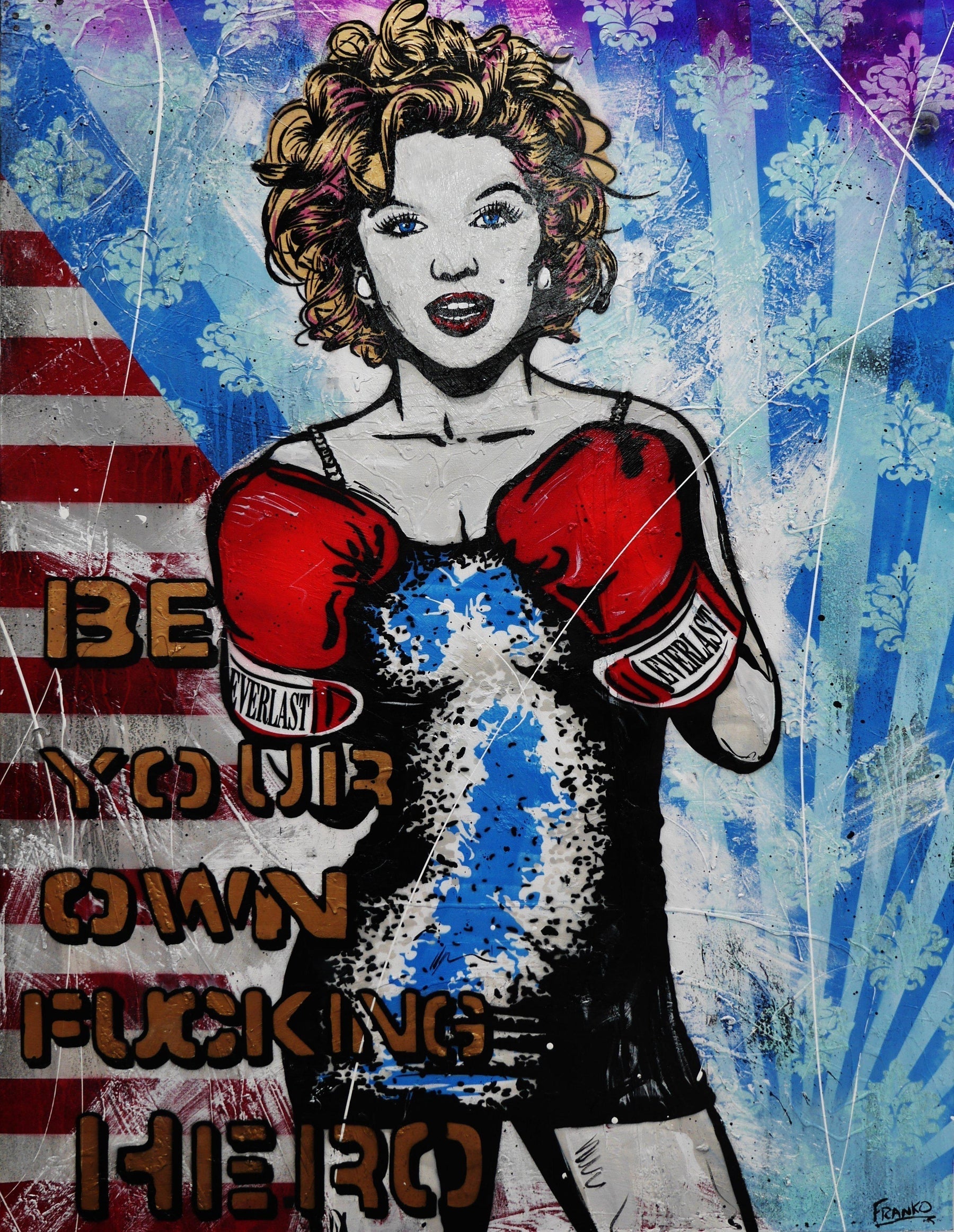 140cm x 180cm Marilyn Monroe Boxing Textured Urban Pop Art Canvas Painting - Modern Wall Decor for Living Room, Bedroom & Office