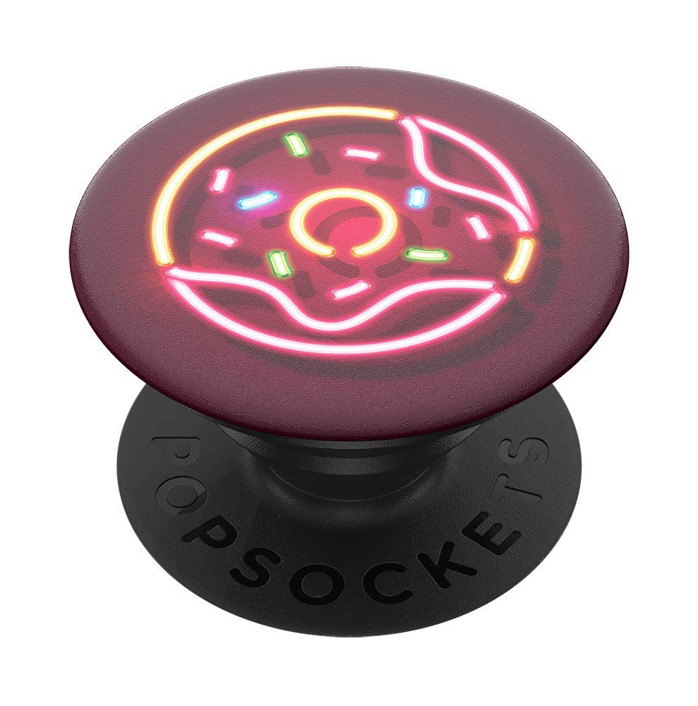 PopSockets PopGrip Expandable Phone Stand & Grip with Interchangeable Top for iPhone, Samsung & Tablets - Neon Donut Design | Perfect for Hands-Free Viewing, Secure Grip & Selfies