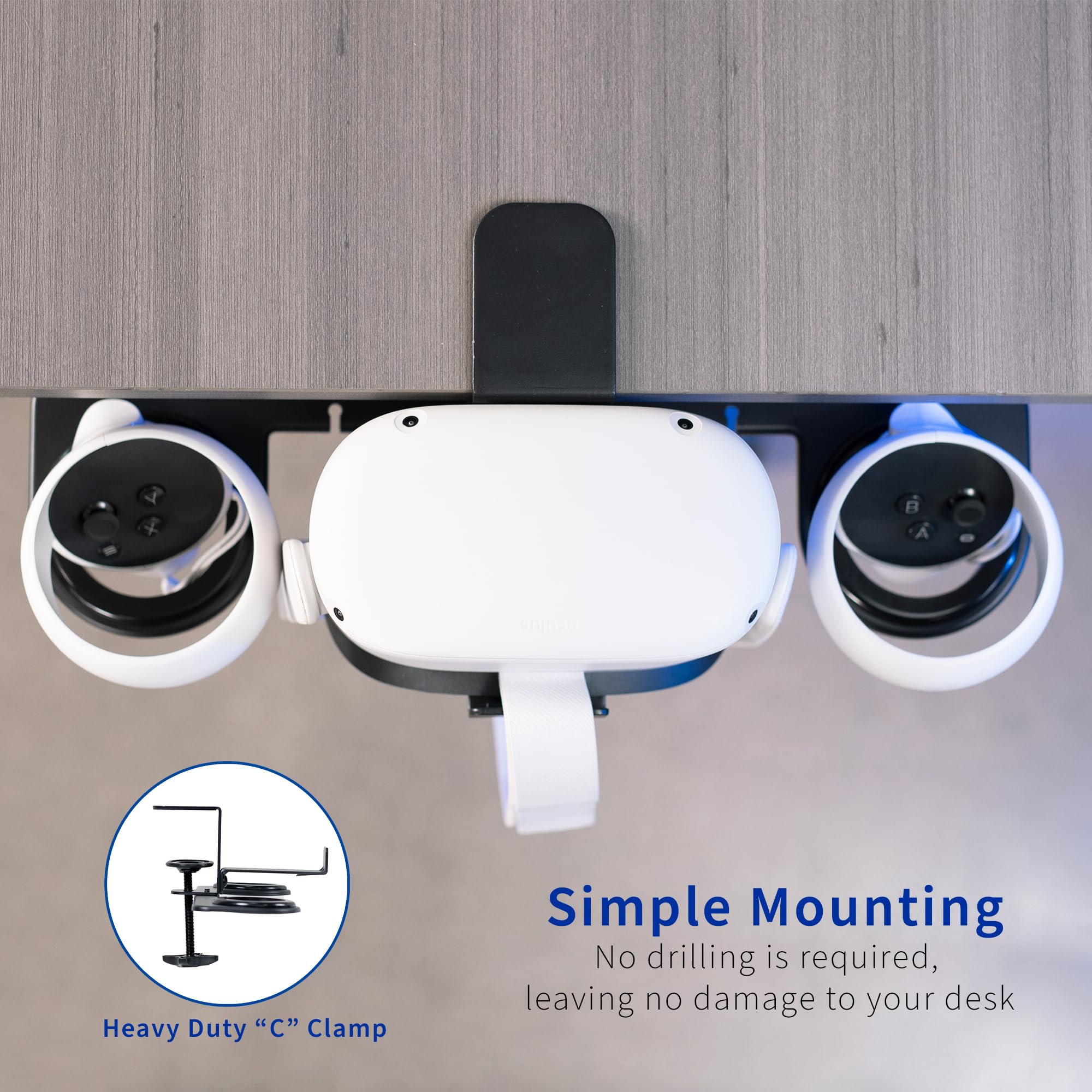 Premium VIVO Clamp-on VR Headset Stand for Desk - Universal Metal Display Holder for Virtual Reality Headsets & Controllers (Black, MOUNT-VR01) - Perfect for Gaming Setup, Office Organization & VR Accessories Storage
