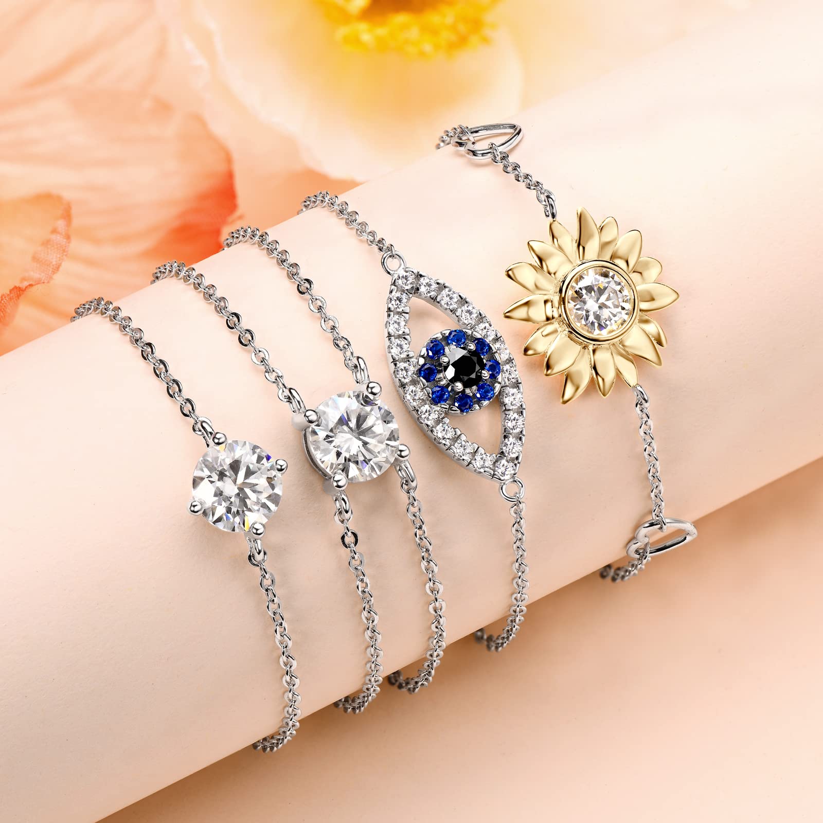 AINUOSHI 14K White Gold Plated 925 Sterling Silver Moissanite Bracelet for Women - Elegant Valentines Day, Anniversary & Birthday Gift for Wife, Mom, Daughter | Perfect for Weddings, Parties & Special Occasions