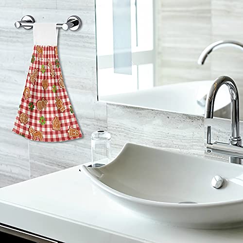 Christmas Gingerbread Holly Kitchen Oven Towels - 2 Pack Red Tartan Plaid Super Absorbent Dishcloths with Hanging Loop | Holiday Baking & Dish Drying Towels for Kitchen, Tea Bar, Bathroom & Tabletop Decor