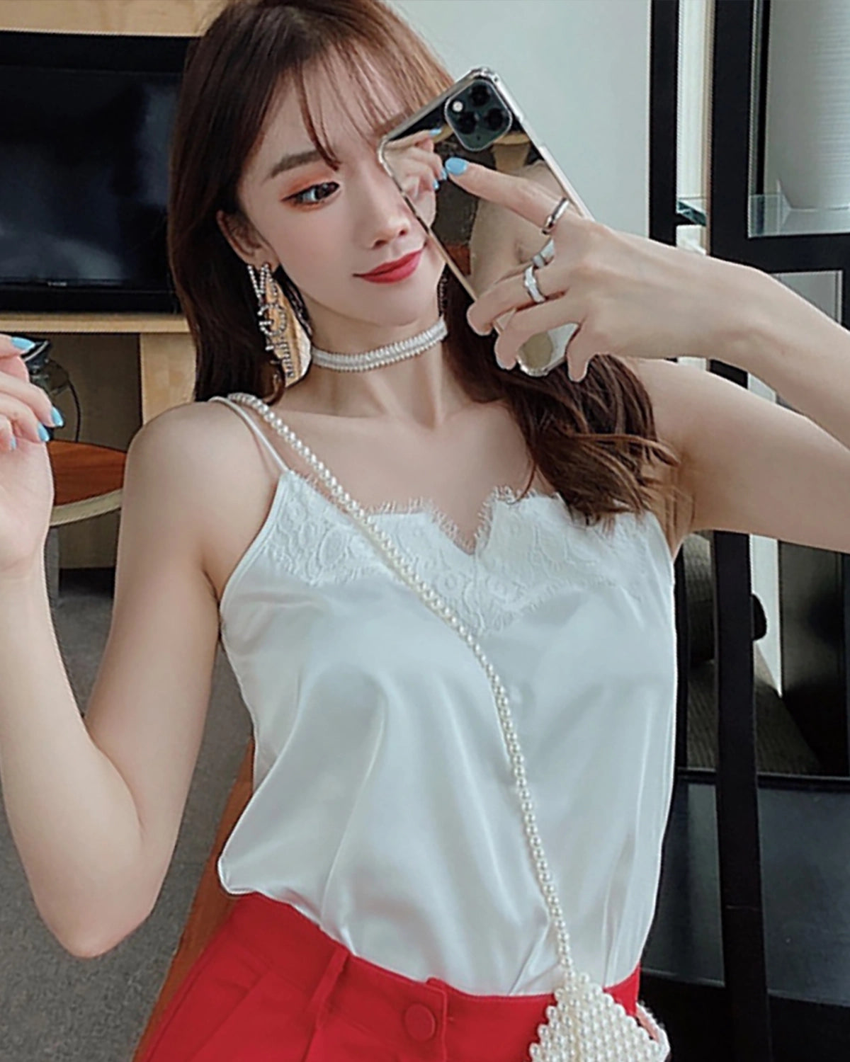 Lace Silk Cami Top for Women - Elegant Sleeveless Lace Trim Camisole - Perfect for Layering, Date Nights & Special Occasions