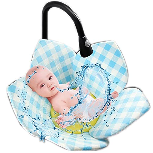 **SZCQ Baby Bath Cushion Mat - Non-Slip Safety Sink & Tub Insert for Newborns - Soft Petal Lounger with Floral Design - Perfect for Infant Bathing, Shower Support & Gentle Skin Care (Blue Grid)**