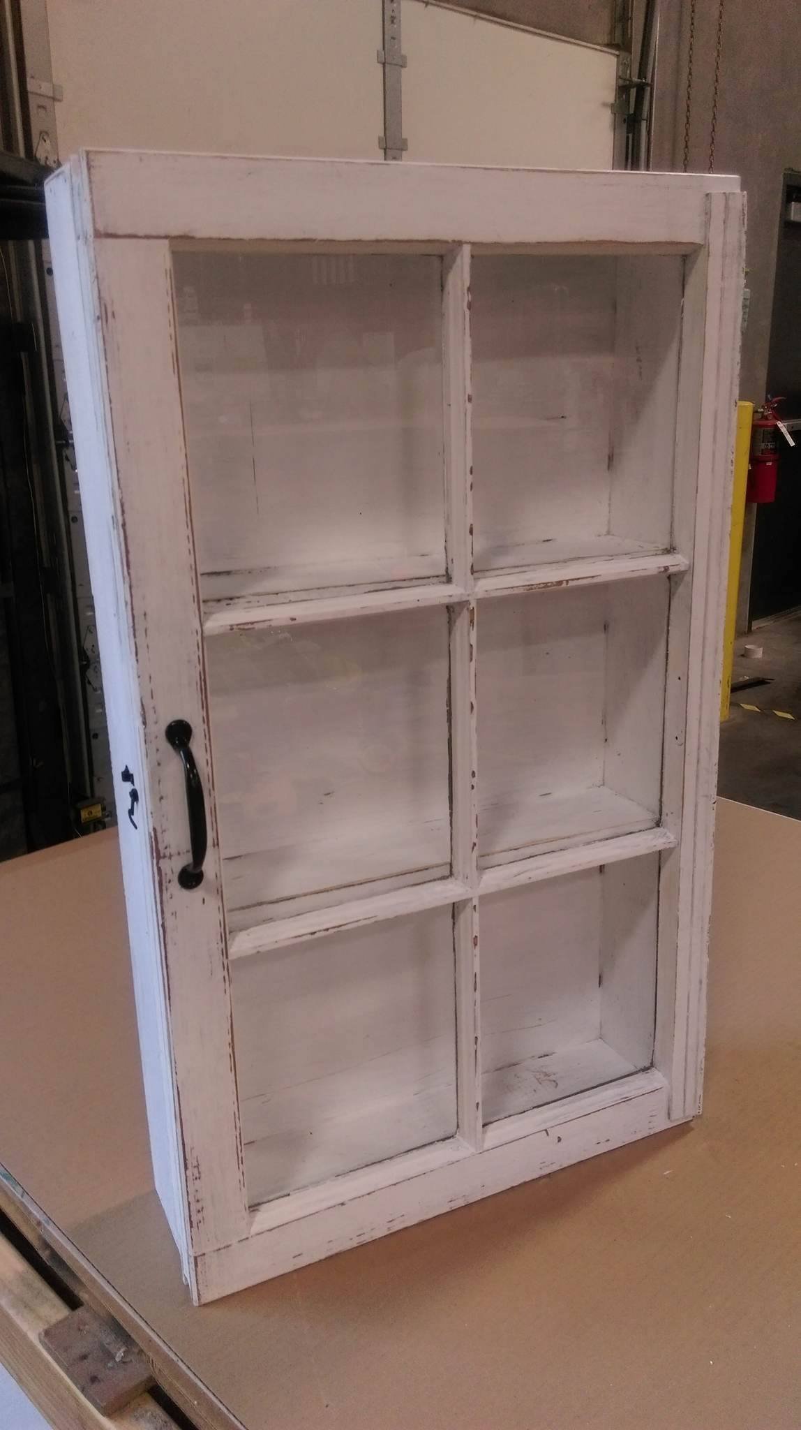 Rustic Wooden Bathroom Storage Cabinet with 6-Pane Window Frame - Over The Toilet Medicine Organizer, Curio Display & Housewarming Gift for Farmhouse, Cottage or Vintage Style Decor