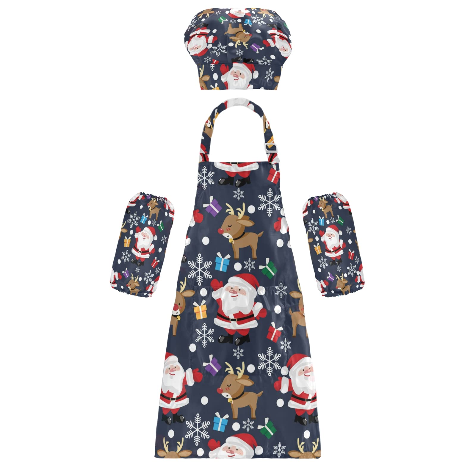 Kids Christmas Apron & Chef Hat Set - Fun Kitchen Cooking Baking Aprons for Girls & Boys - Perfect for Holiday Baking, Pretend Play & Cooking Classes