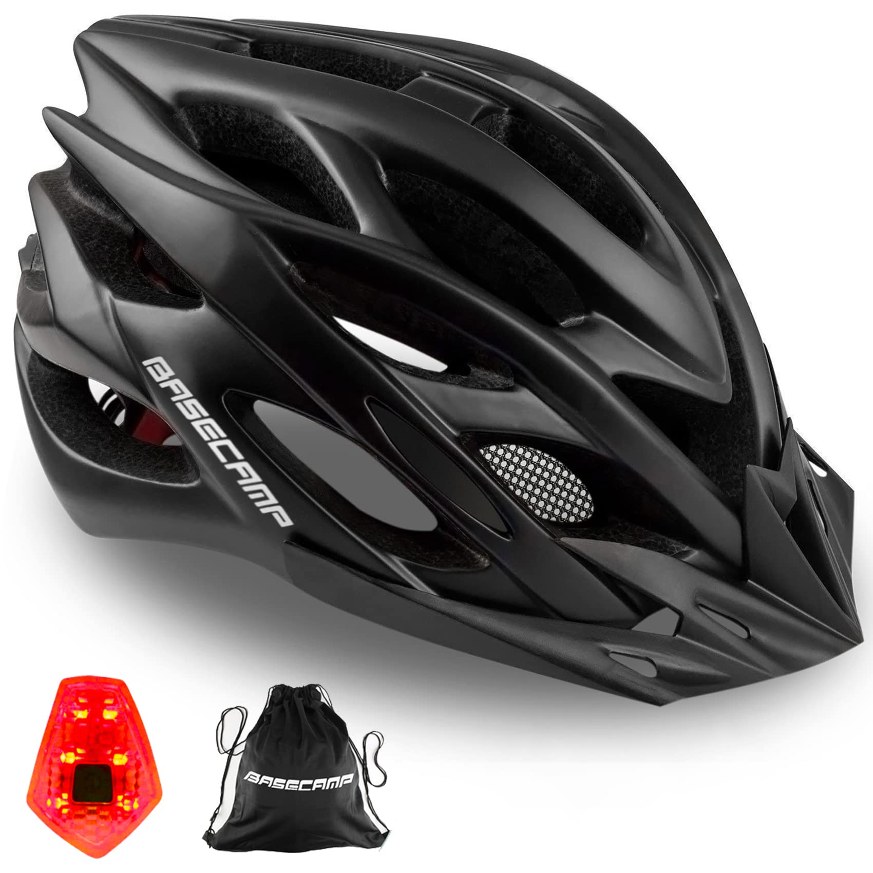 Basecamp BC-10 Bike Helmet for Adults - Lightweight Breathable Cycling Helmet with LED Rear Light & Removable Sun Visor - Adjustable Size for Men & Women - Perfect for Mountain Biking, Road Cycling & Commuting