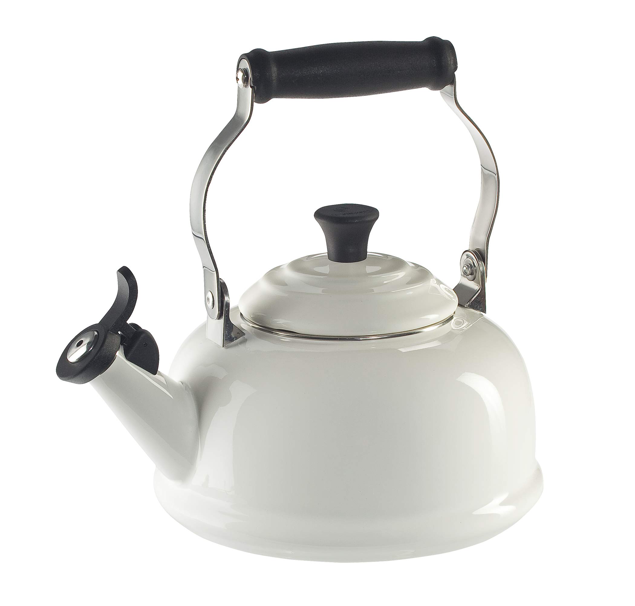 Le Creuset Enamel on Steel Whistling Tea Kettle - 1.7 Quart, Classic White - Perfect for Stovetop Brewing & Kitchen Decor