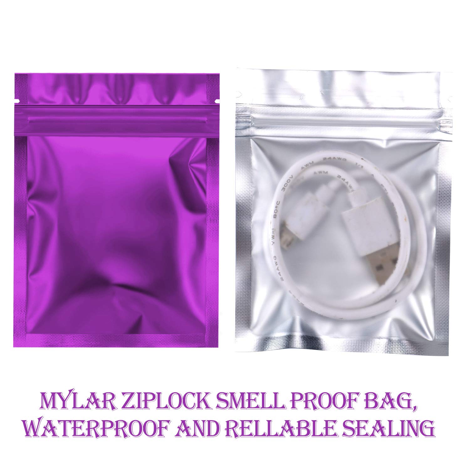 100-Piece Holographic Food Storage Bags - 3x4 Inch Reusable Zip Lock Pouches for Snacks, Candy, Nuts & Small Items (Purple) - Perfect for Home, Office & Travel Organization