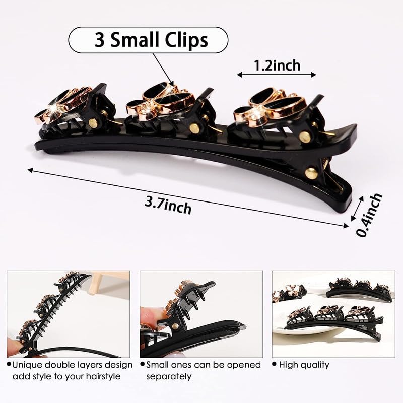 Belicia 4PCS Sparkling Crystal Hair Clips for Women - Rhinestone Satin Braided Hair Bands, Duckbill Hairpins & Multi Clip Barrettes for Girls - Perfect for Styling, Sectioning & Special Occasions