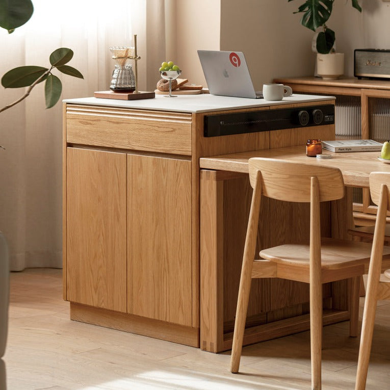 Solid Oak Wood Rock Plate Island - Multi-Functional Dining Sideboard for Kitchen, Dining Room & Living Room Storage
