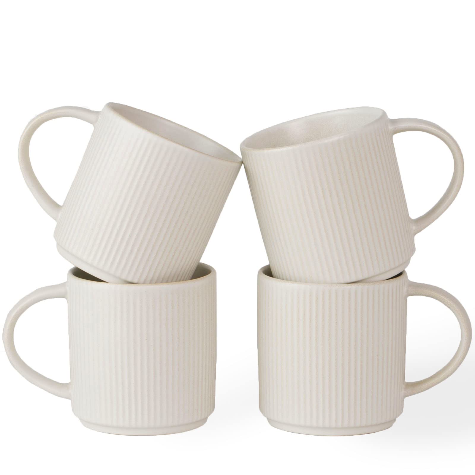 Famiware 12 oz Ceramic Coffee Mug Set of 4 - Matte White Stoneware Cups with Handle for Coffee, Tea, Hot Chocolate & Milk - Perfect for Home, Office, Restaurants & Catering
