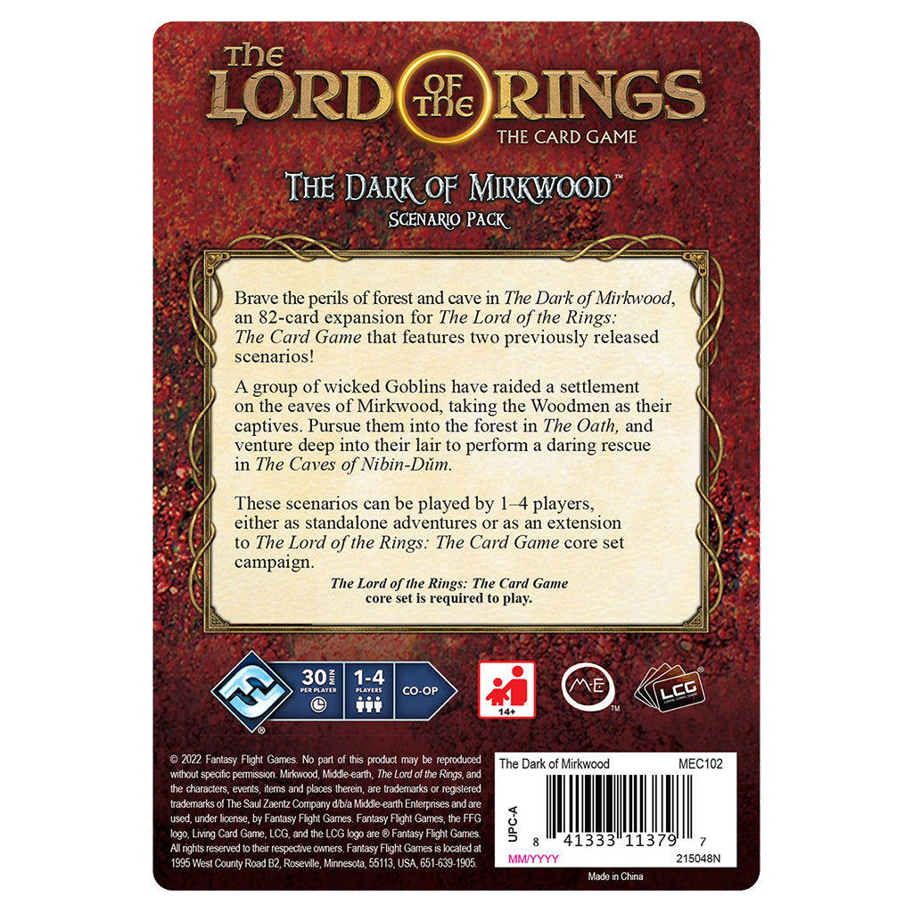 The Dark of Mirkwood Scenario - Fantasy Adventure Game Expansion for Lord of the Rings LCG - Perfect for Game Nights & Solo Play
