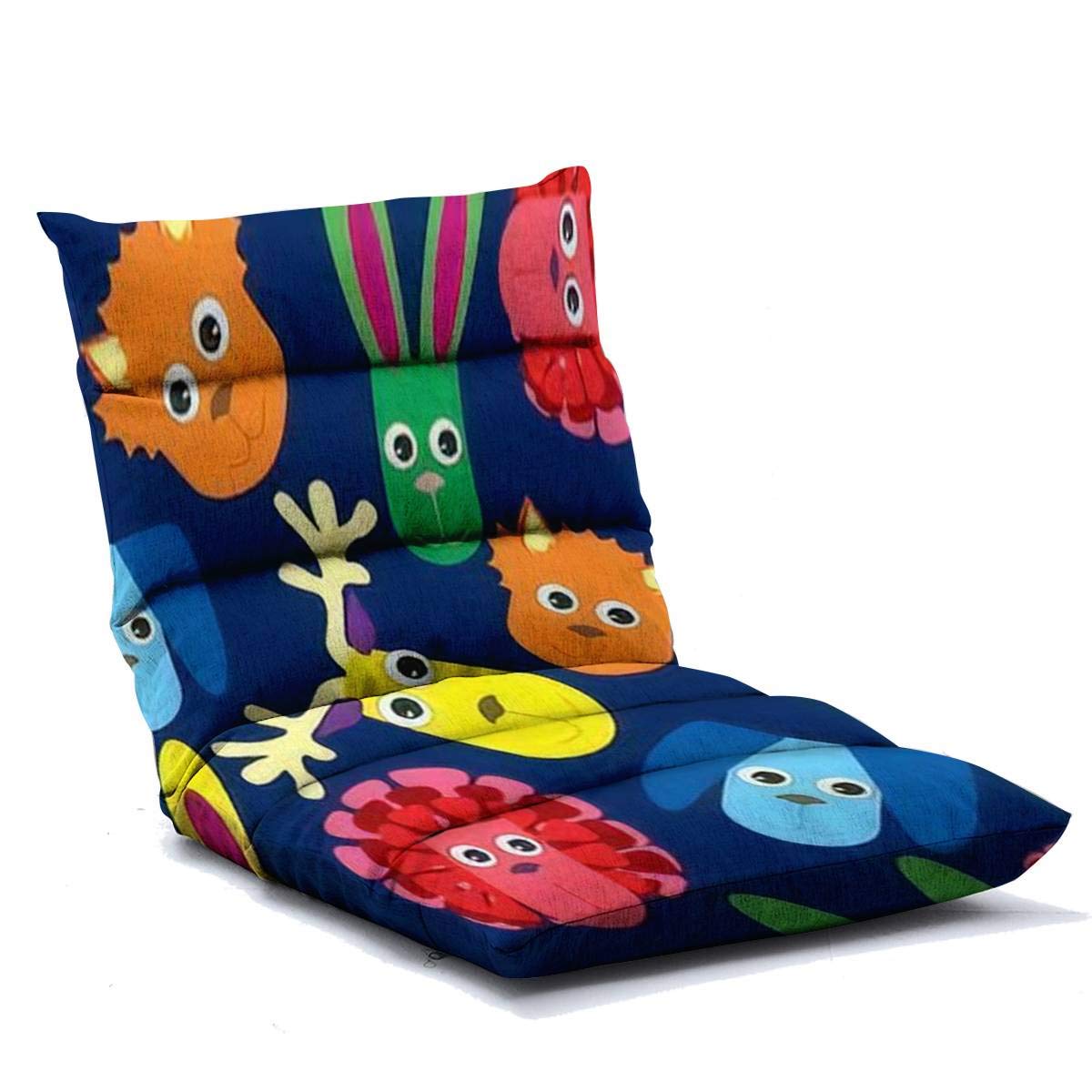 Adjustable Floor Lounger Chair with Memory Foam - Vintage Pattern & Cute Kids Fluffy Illustration - Foldable Floor Sofa for Adults - Perfect for Home Office, Reading, Watching TV & Gaming - Includes Baby Toys for Playtime Comfort