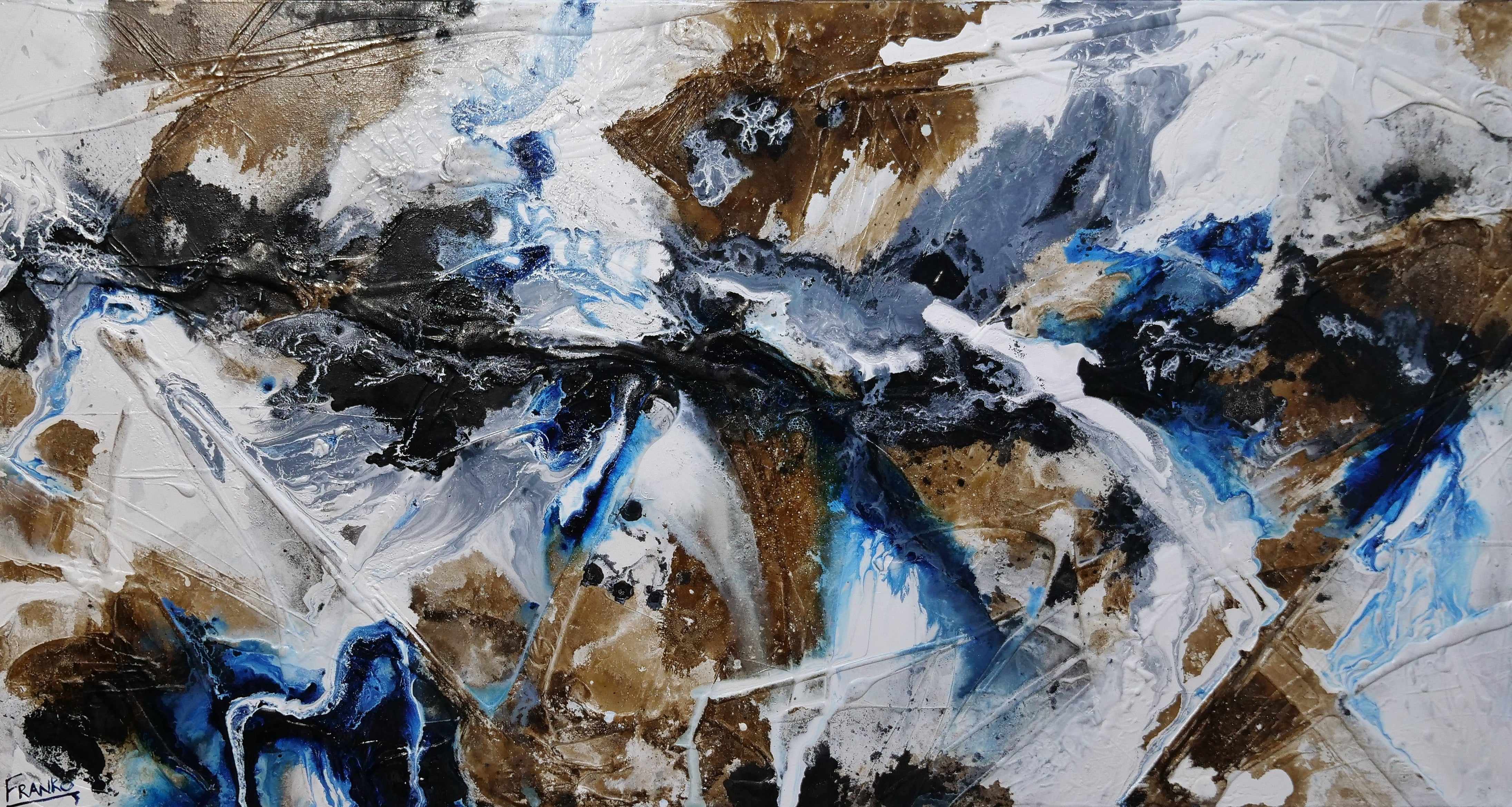 Blue Rust Textured Abstract Canvas Painting - 190cm x 100cm Modern Wall Art for Living Room, Bedroom & Office Decor | Handmade Contemporary Artwork