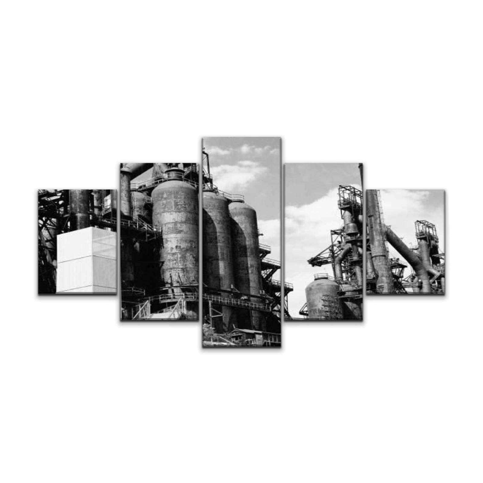 Skipvelo Vintage Steel Plant Wall Art - 5 Piece Canvas Prints Set, Old Bethlehem Steel Industrial Decor, Framed & Stretched for Living Room, Office & Man Cave