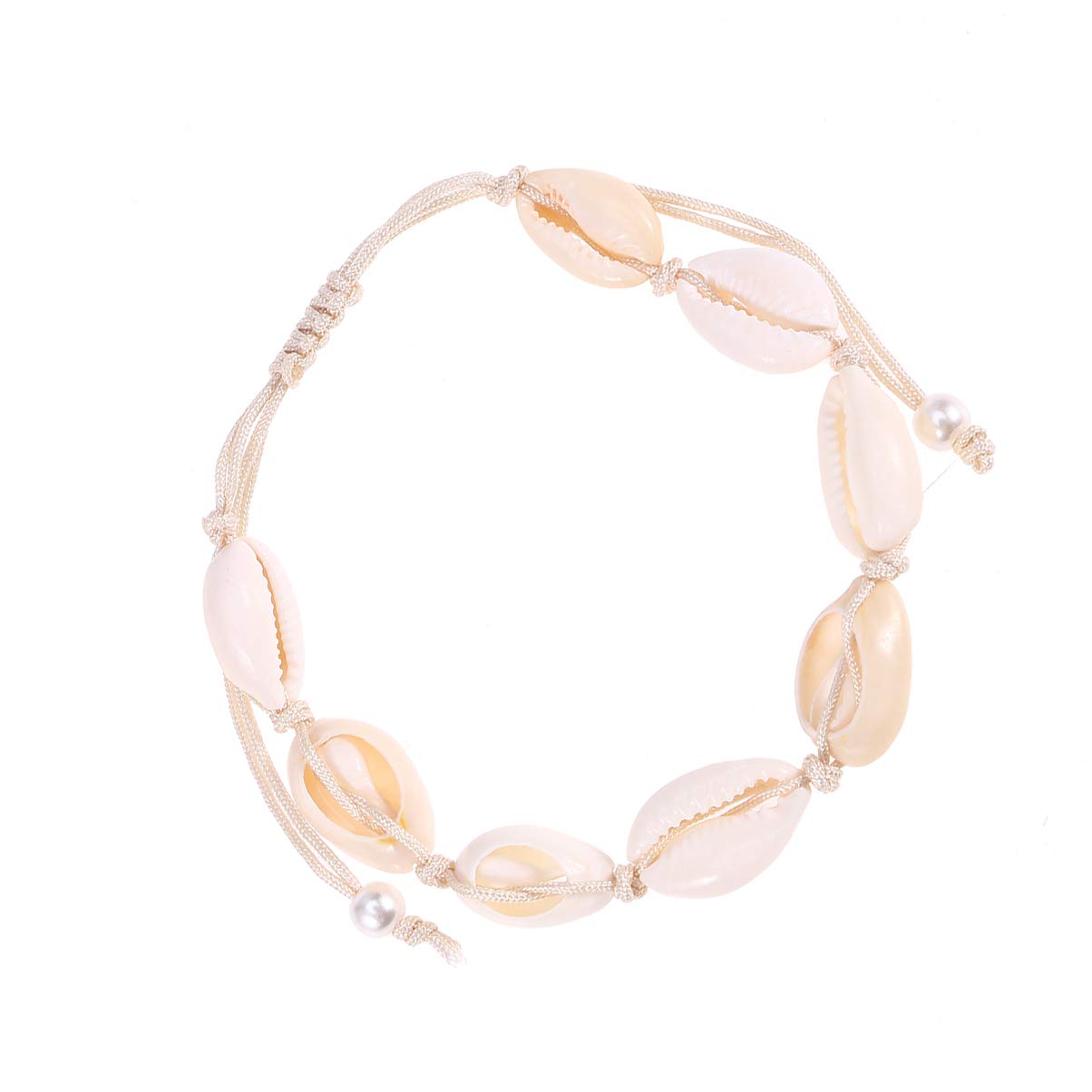 Happyyami Natural Shell Bracelets & Anklets - Adjustable Bohemian Boho Hawaiian Seashell Jewelry for Women & Girls (White) | Perfect for Beach Vacations, Summer Outfits & Boho Fashion Accessories