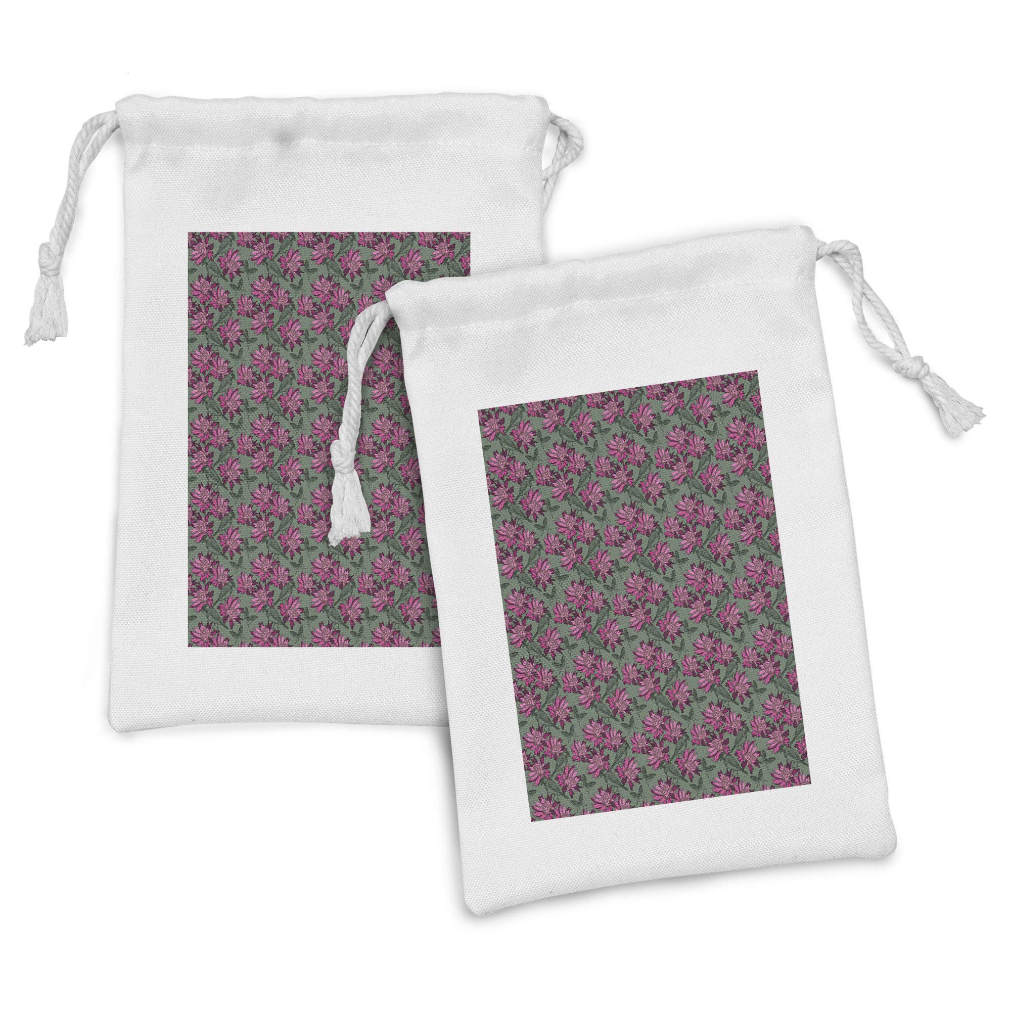 Ambesonne Floral Fabric Pouch Set of 2 - Hand Drawn Bird & Petal Sketch Design, Small Drawstring Bags for Toiletries, Masks, Jewelry & Party Favors (9