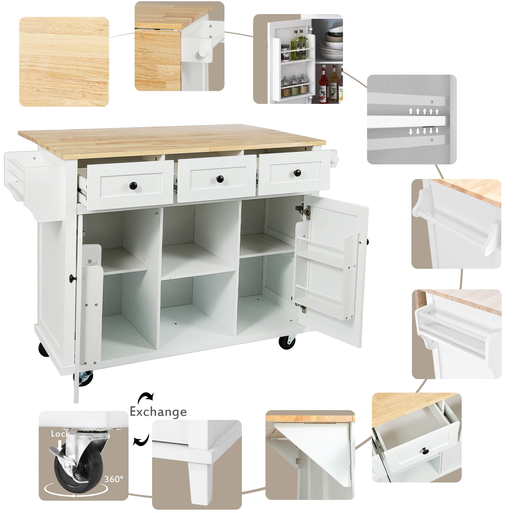 Portable Kitchen Island Cart with Storage & Drop Leaf - for Dining Room & Small Spaces