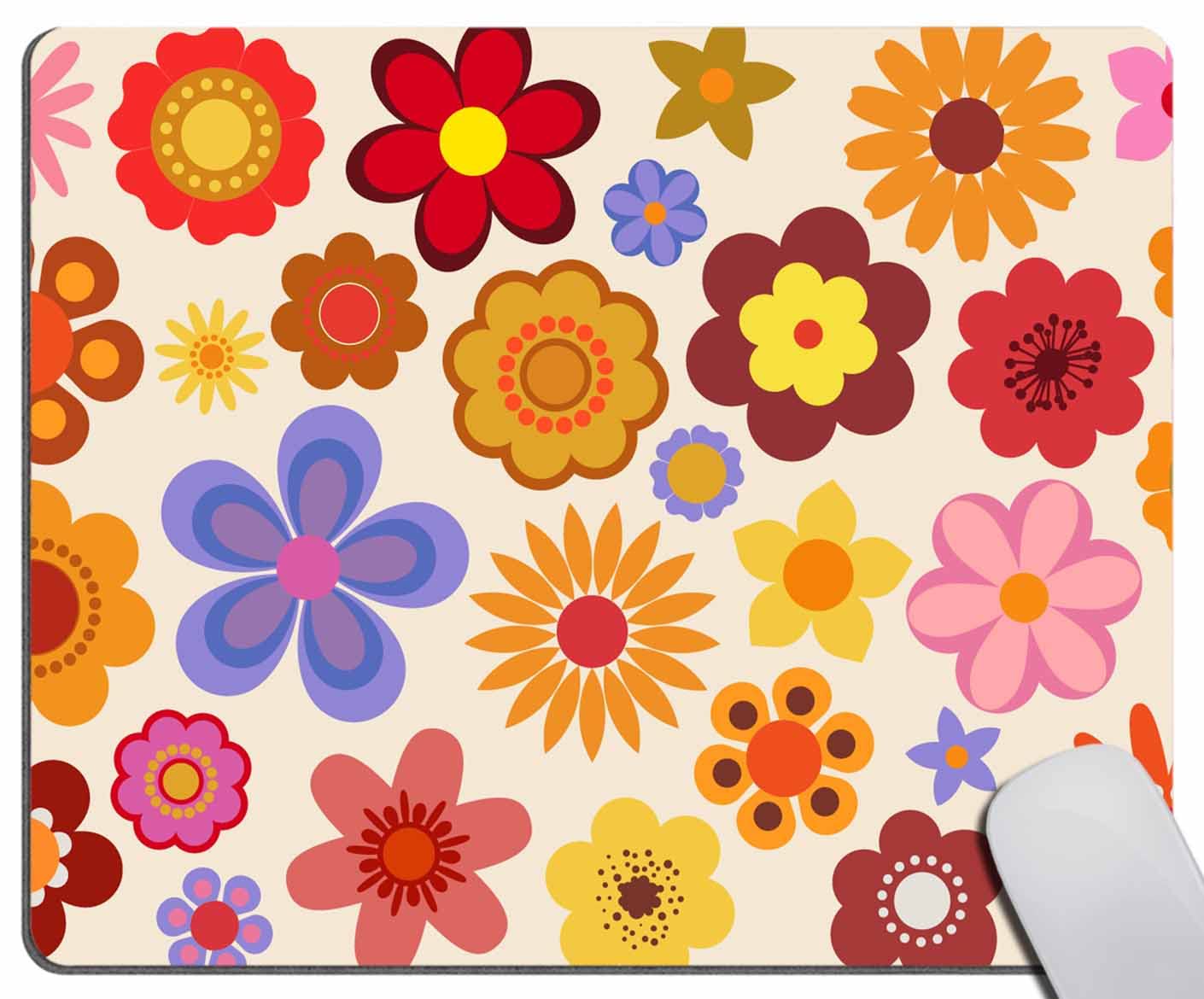 Vintage 60s 70s Orange Hippie Psychedelic Flower Mouse Pad - Non-Slip Rubber Base Smooth Surface Computer Mousepad for Laptop & PC - Perfect for Office, Gaming & Home Workspace Decor