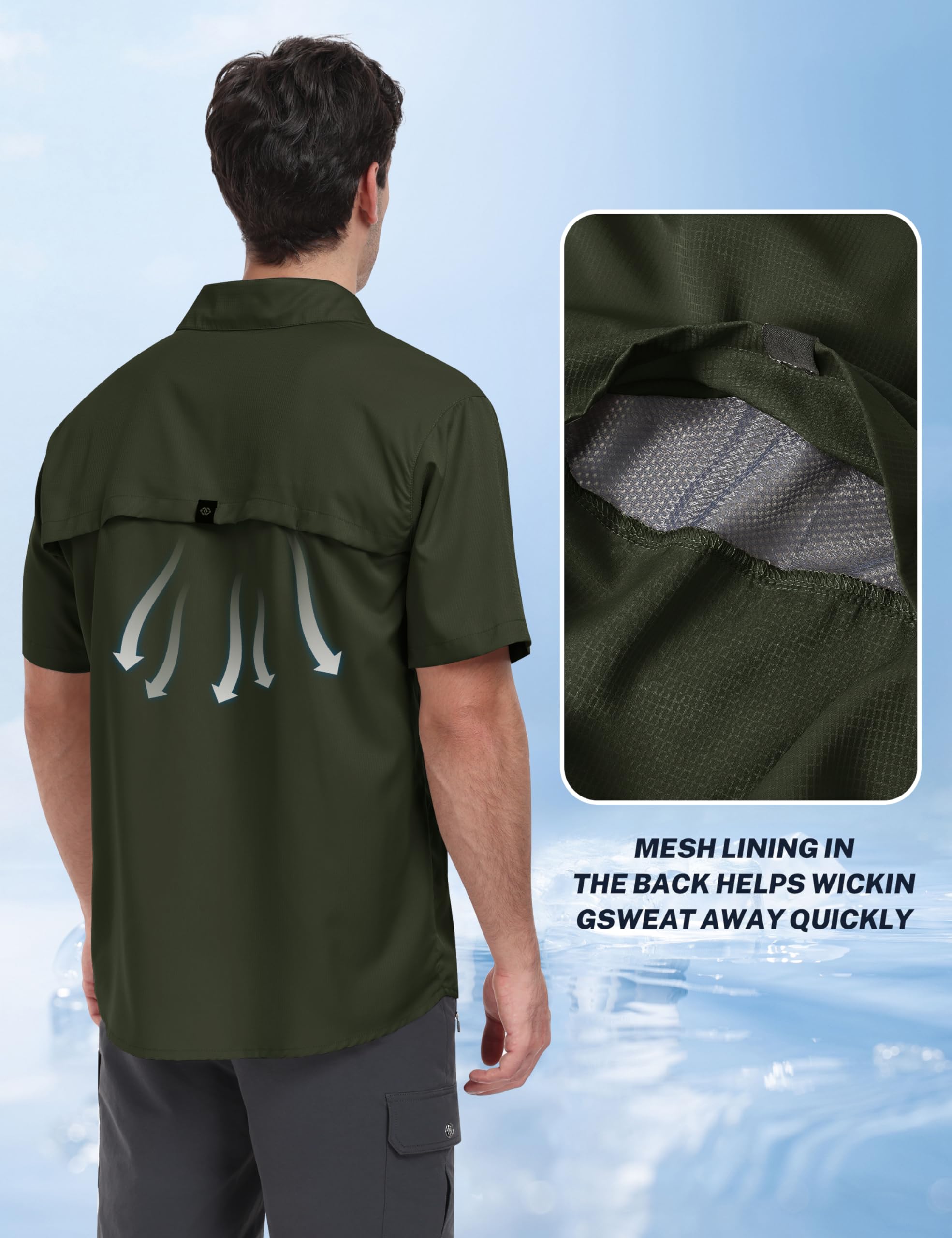 MoFiz UPF 50+ Men's Quick Dry Cooling Short Sleeve Shirt - Sun Protection Travel, Work, Hiking & Fishing Shirt for Outdoor Activities