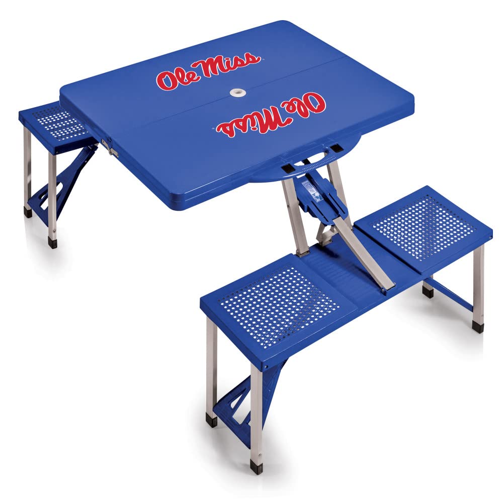 PICNIC TIME NCAA Ole Miss Rebels Folding Picnic Table - Portable Camping Table with Umbrella Hole - Outdoor Dining Table for Tailgating, Beach & Backyard (Royal Blue)
