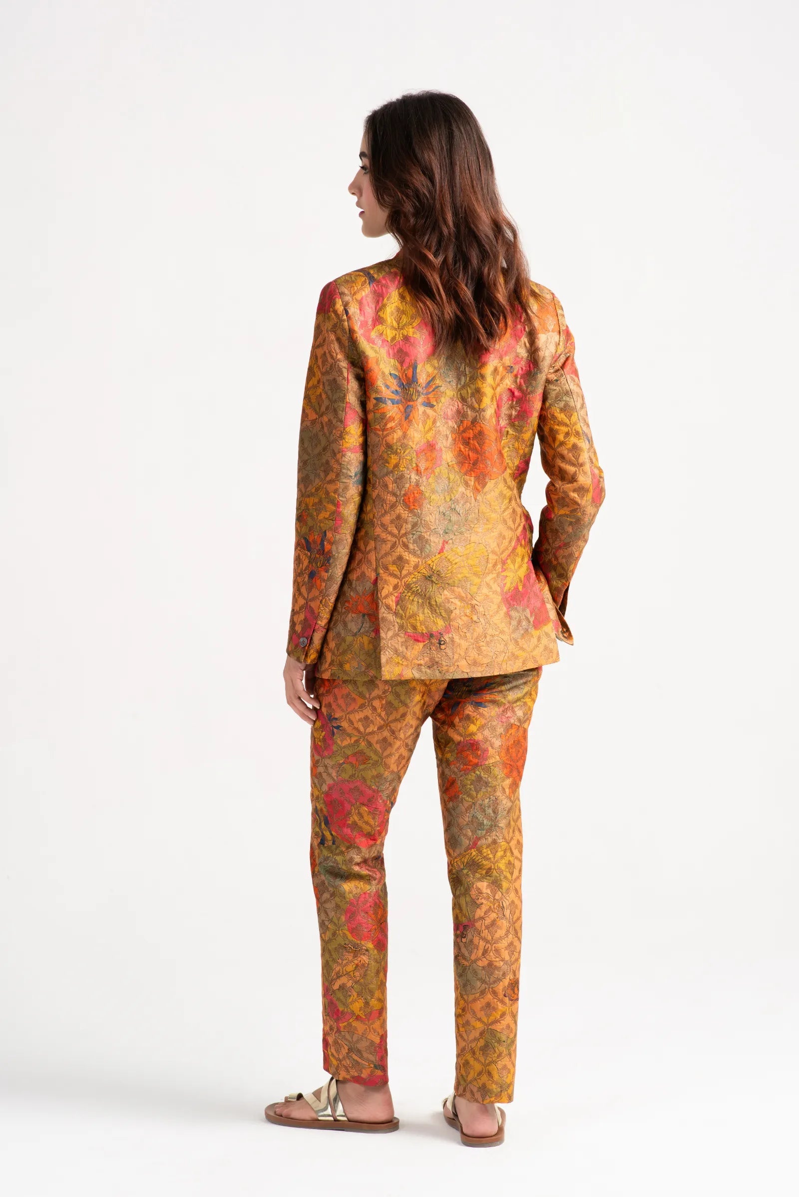 Elegant Boot Cut Trousers with Silk Brocade Grapefruit Design - Perfect for Office Wear, Evening Events & Special Occasions
