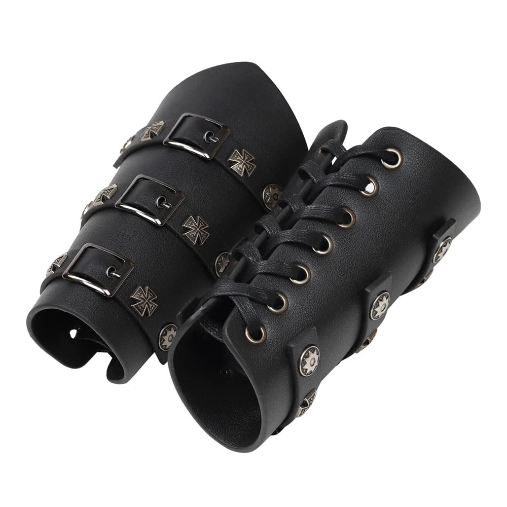 Medieval Arm Guard Bracer - Steampunk Retro Leather Arm Cuff Bracelet with Adjustable Lace Up Design for Cosplay & Renaissance Fairs - Unisex Gauntlet Wristband for Men & Women (Black) - Perfect for LARP, Costume Parties & Historical Reenactments