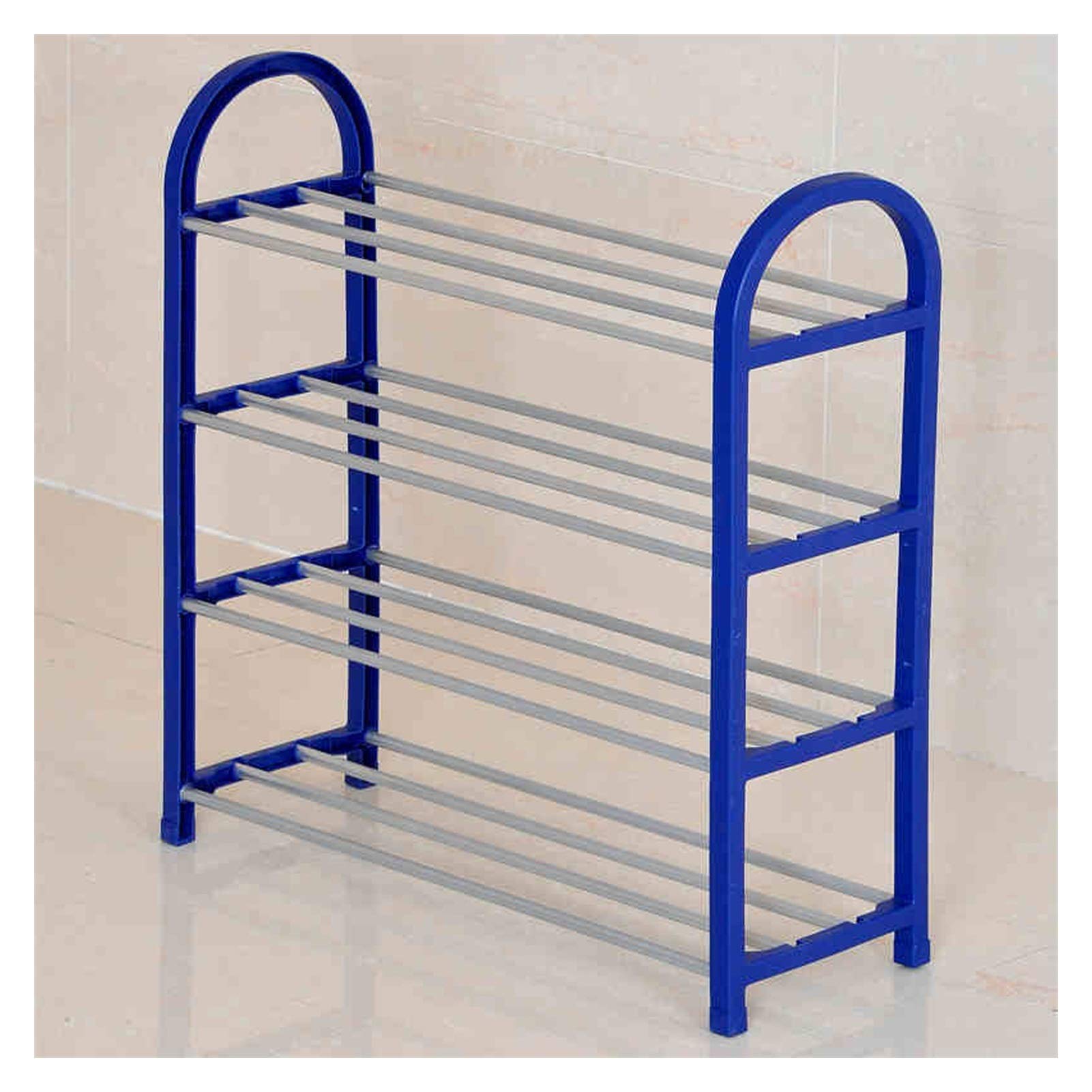 4-Tier Plastic Shoe Rack Organizer - Space Saving Entryway Storage Shelf, Multi-Functional Shoe Tower for Closet & Hallway (Blue) - Easy Assembly Home Organization Solution for Sneakers, Boots & Sandals