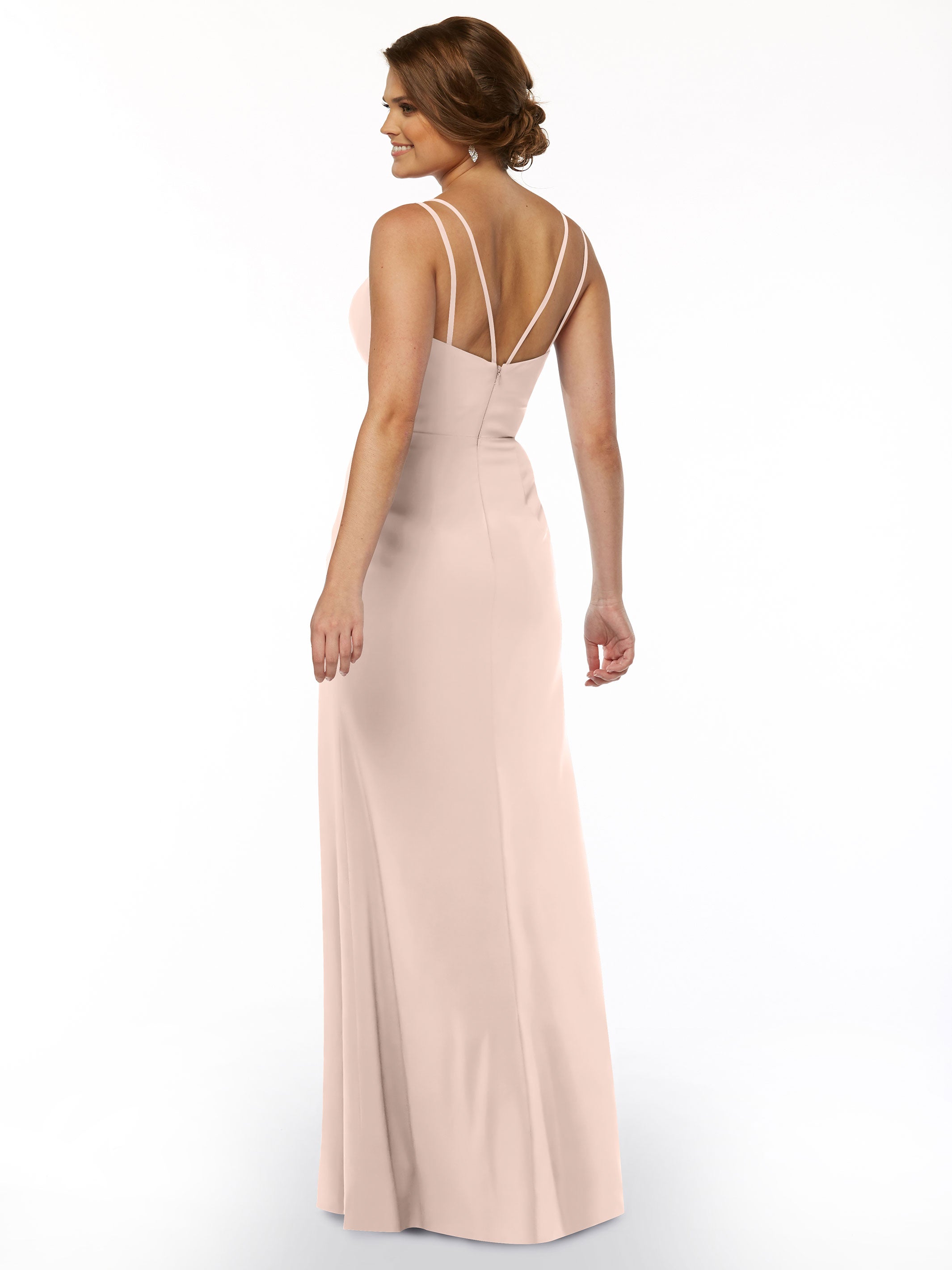 Elegant 83030 Sheath Stretch Chiffon Bridesmaid Dress with Bateau Neckline & Thigh Slit - Perfect for Weddings, Formal Events & Special Occasions